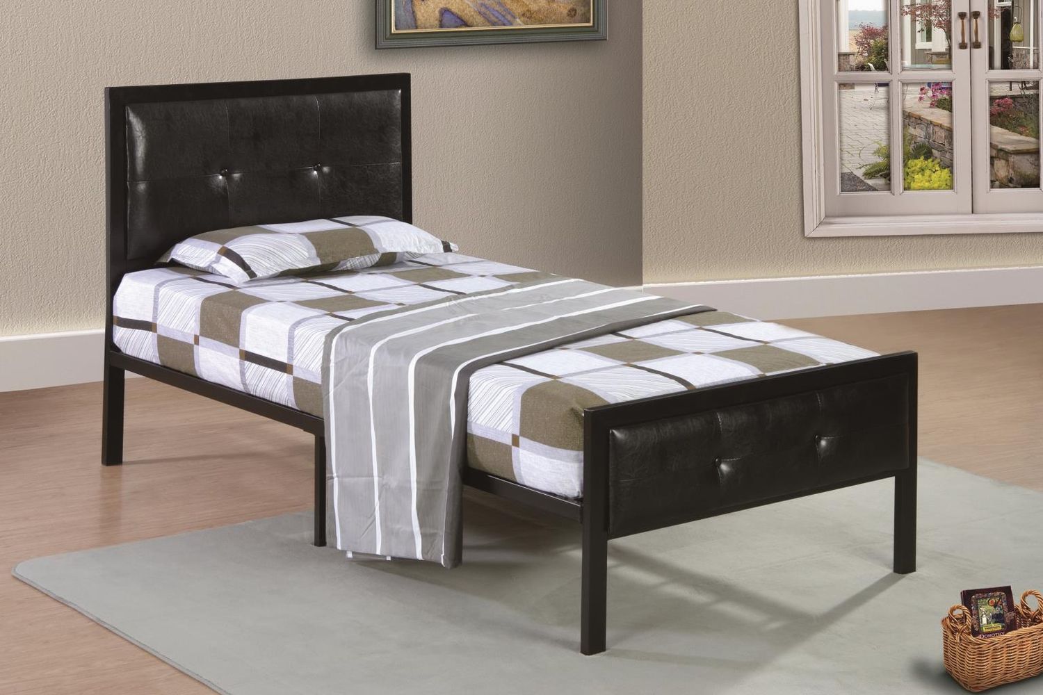 B630 - Padded Metal Bed, Size: Queen