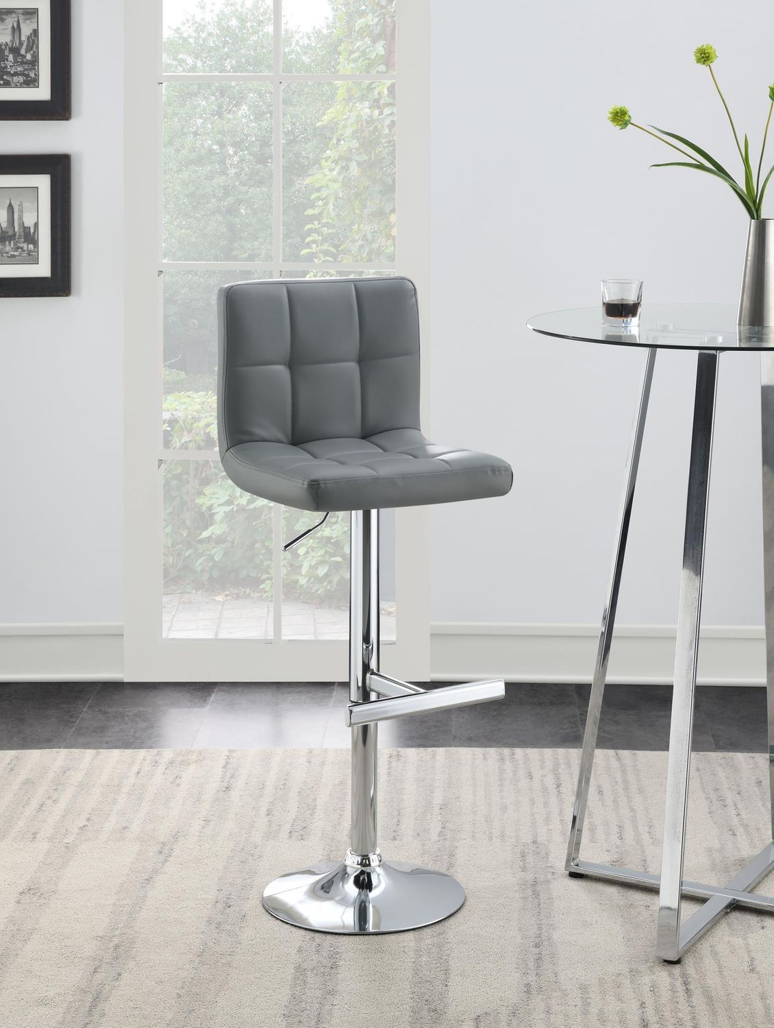 ST140 - Faux Leather Bar Stool (Set of 2), Color: Gray