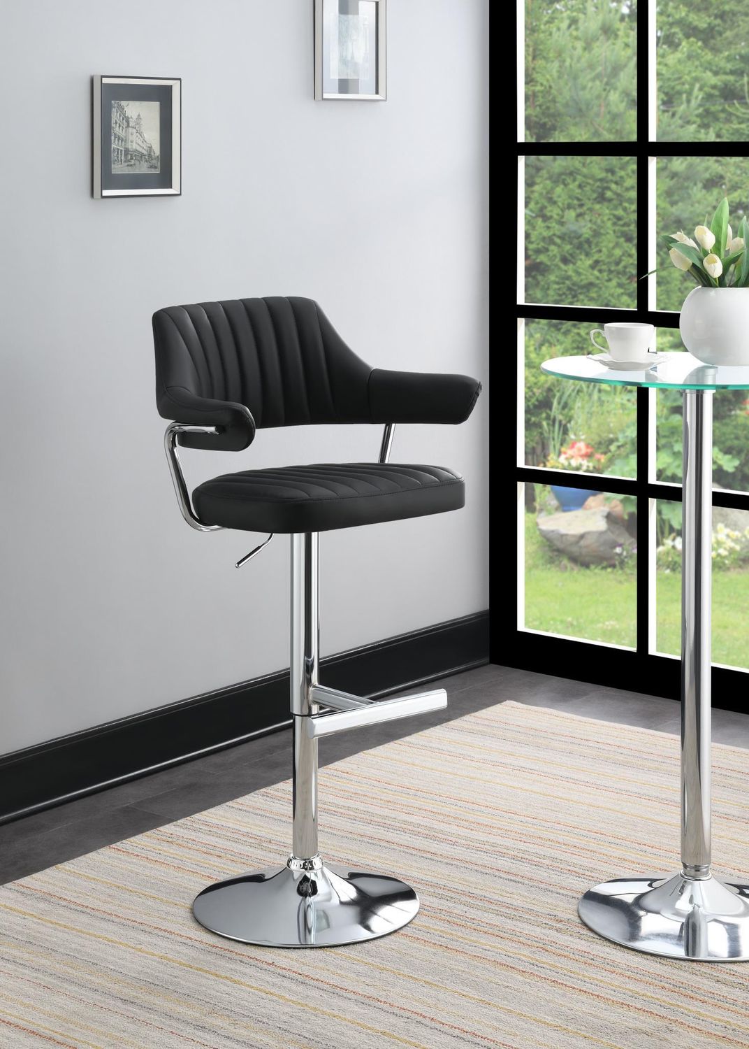 ST125 - Faux Leather Bar Stool (Set of 2), Color: Black