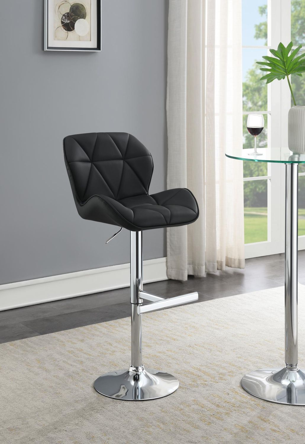 ST130 - Faux Leather Bar Stool (Set of 2), Color: Black