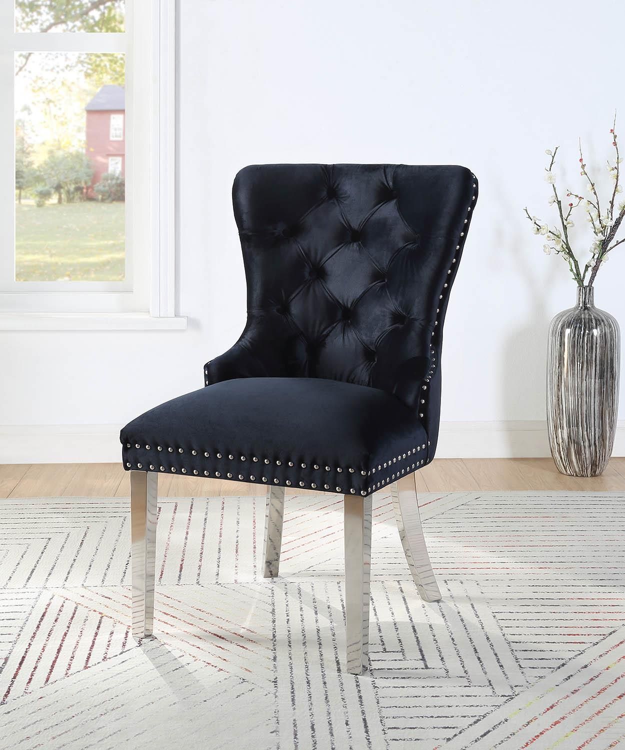 D2082 - Velvet Dining Side Chair With Chrome Legs (Set of 2), Color: Black