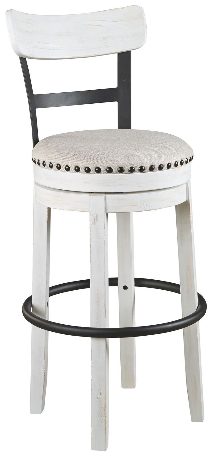 Valebeck - Tall Upholstered Swivel Barstool, Color: White