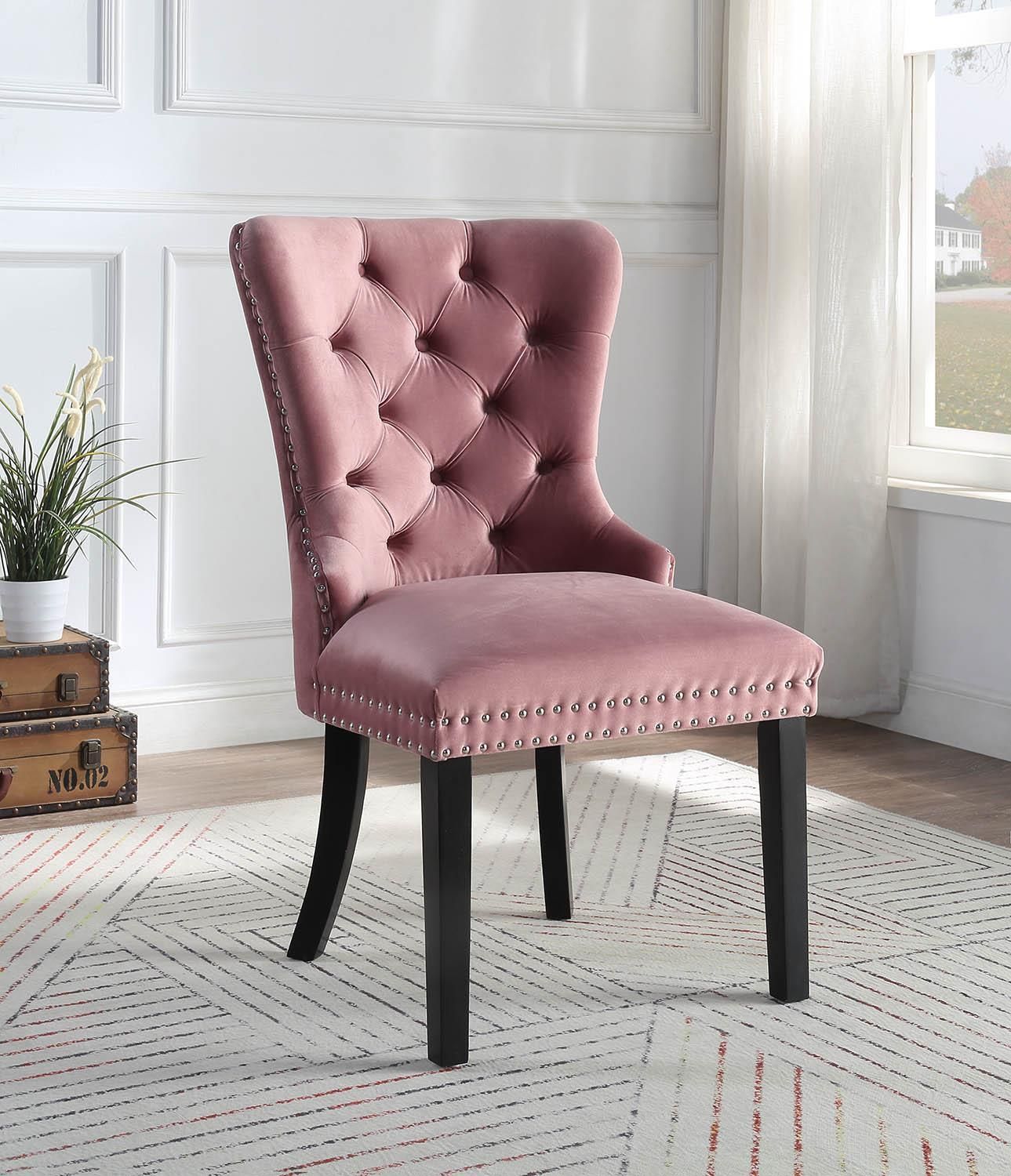 D2083 - Velvet Dining Side Chair (Set of 2), Color: Pink