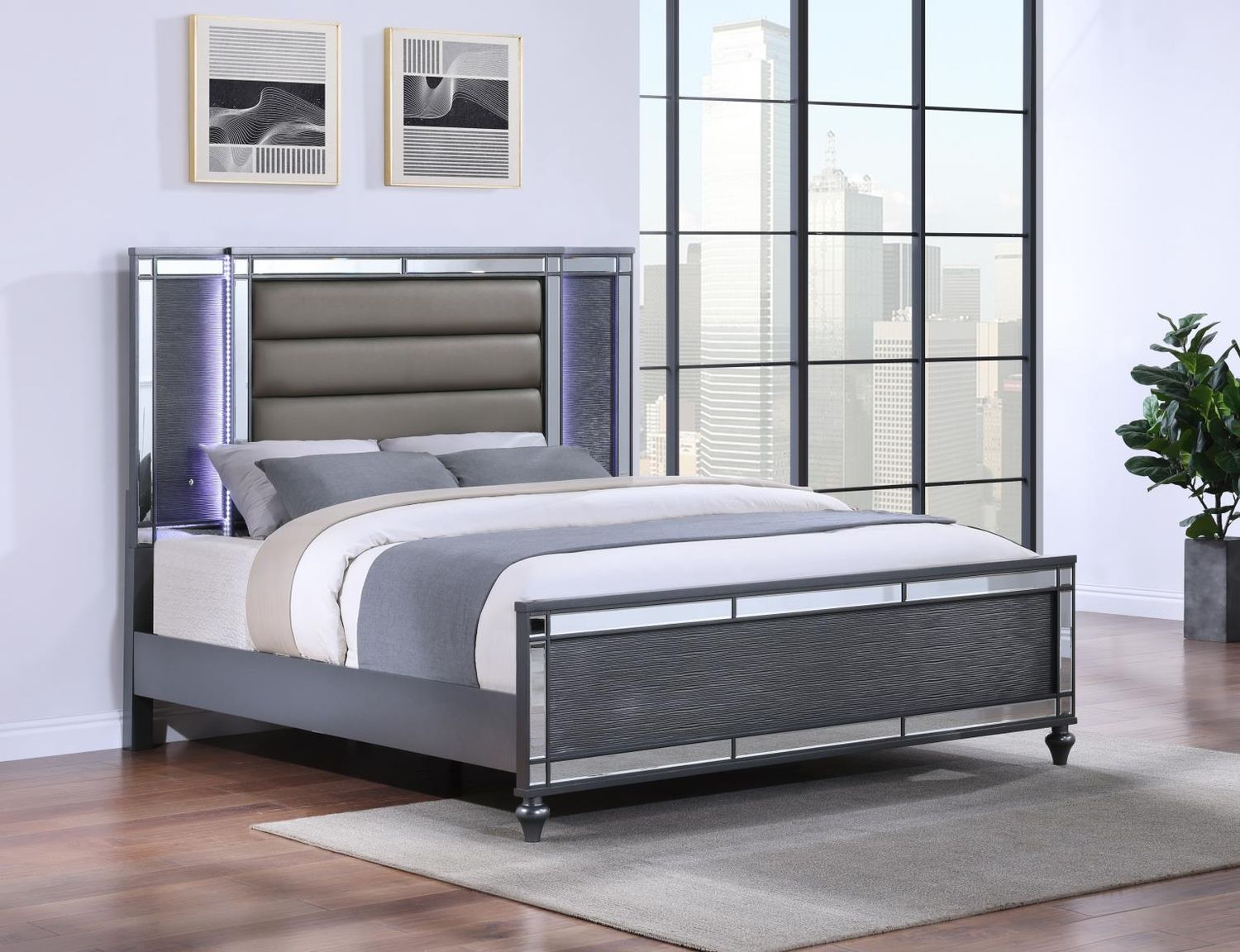 B223 - Bed With LED Light, Size: King