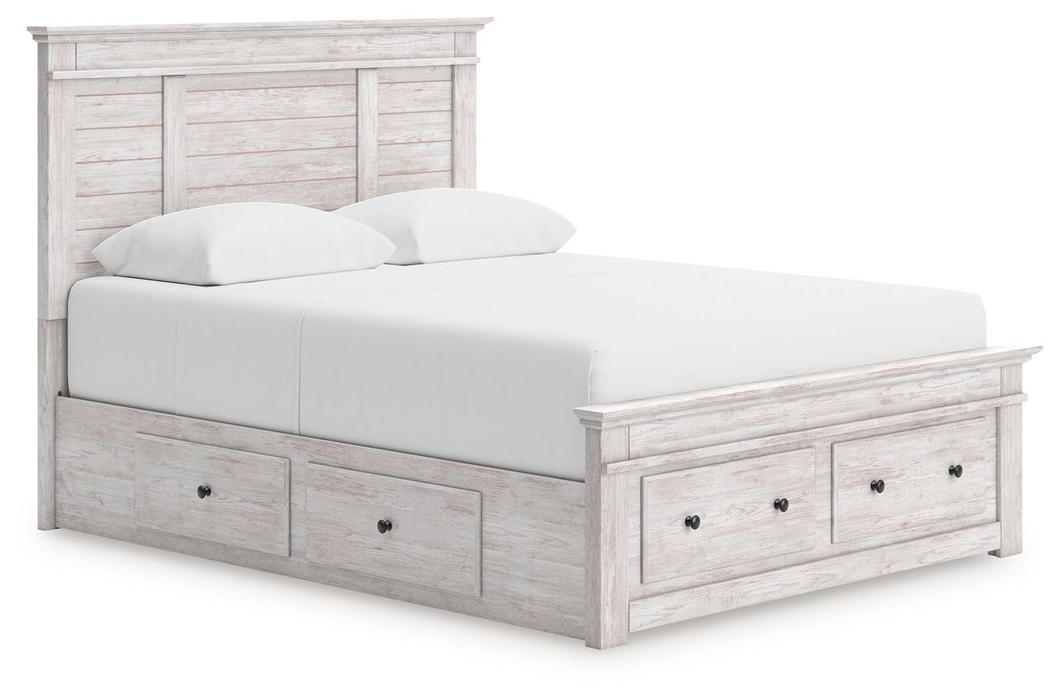 Makidern - Panel Storage Bed With Under Bed Storage Unit And Storage Footboard, Color: White, Size: Queen