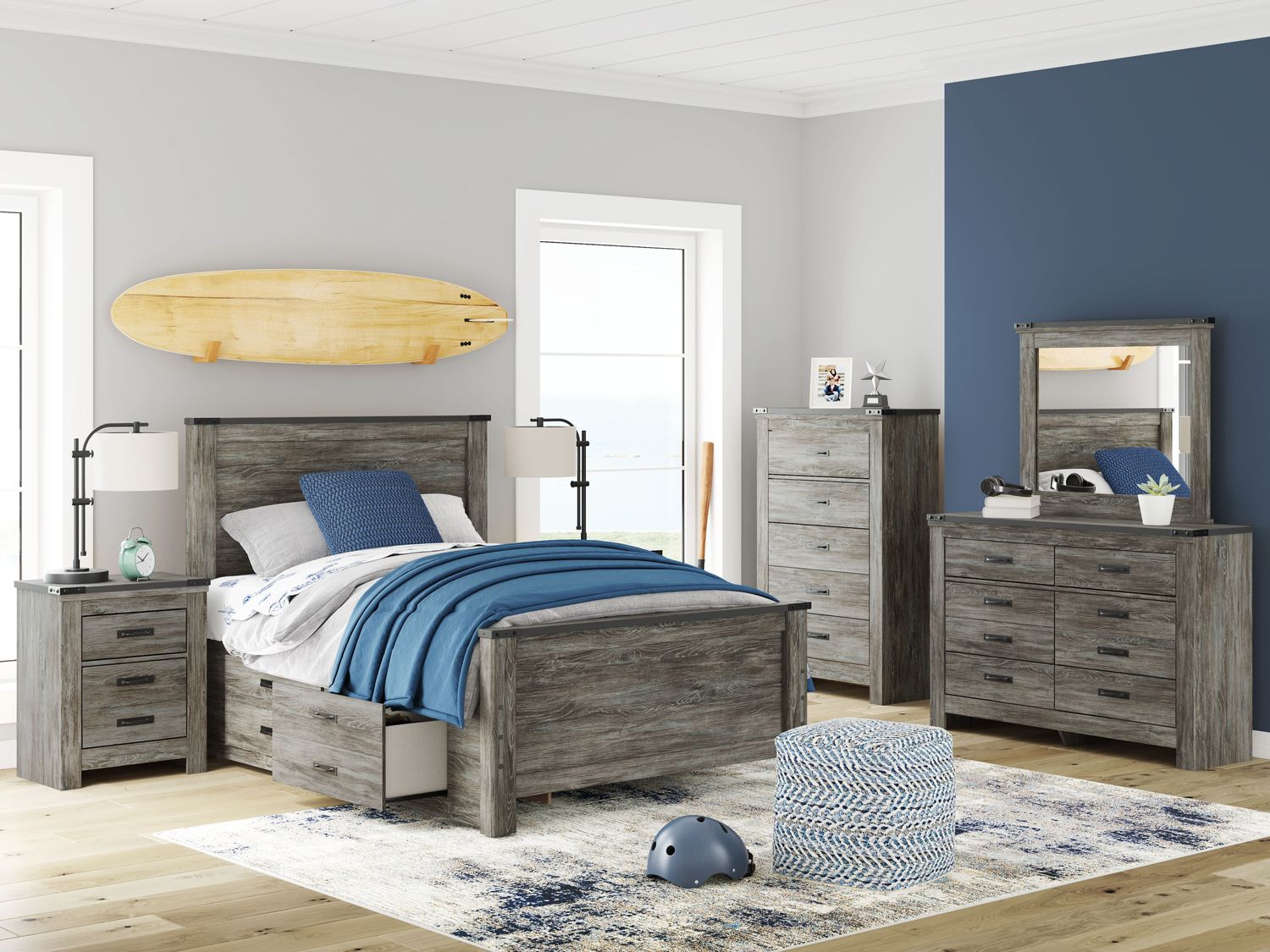 Frandern - Storage Panel Bedroom Set, Sets: 7 Pc. Bed, Dresser, Mirror, Chest
