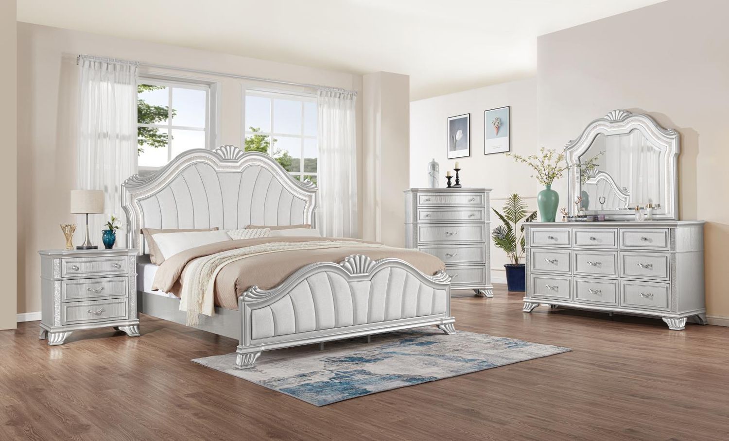 B076 - Bedroom Set, Sets: 5 Pc. Bed, Dresser, Mirror, Chest, Nightstand, Size: King