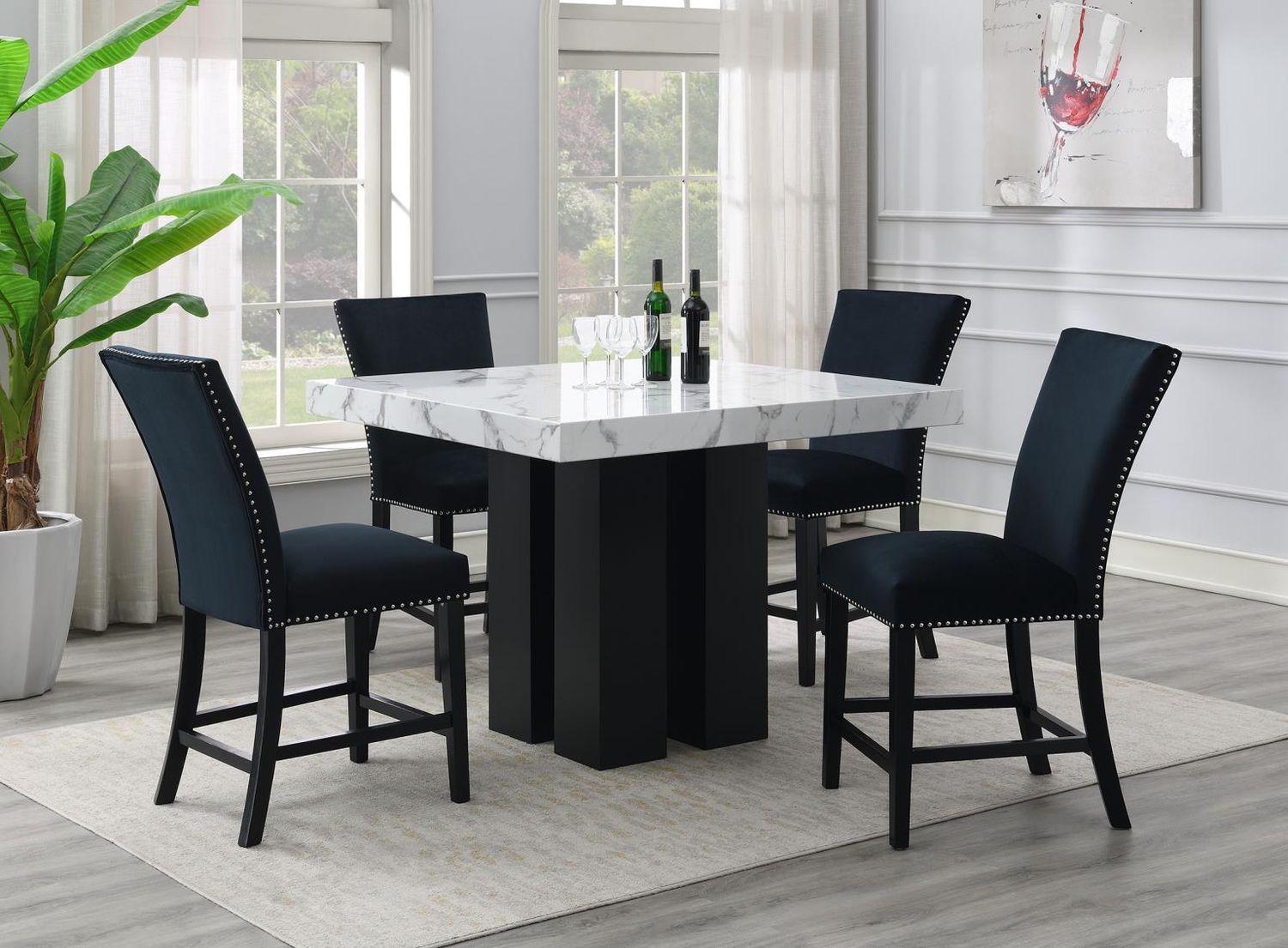 D130 - Dining Room Set, Color: Black, Material: Fabric