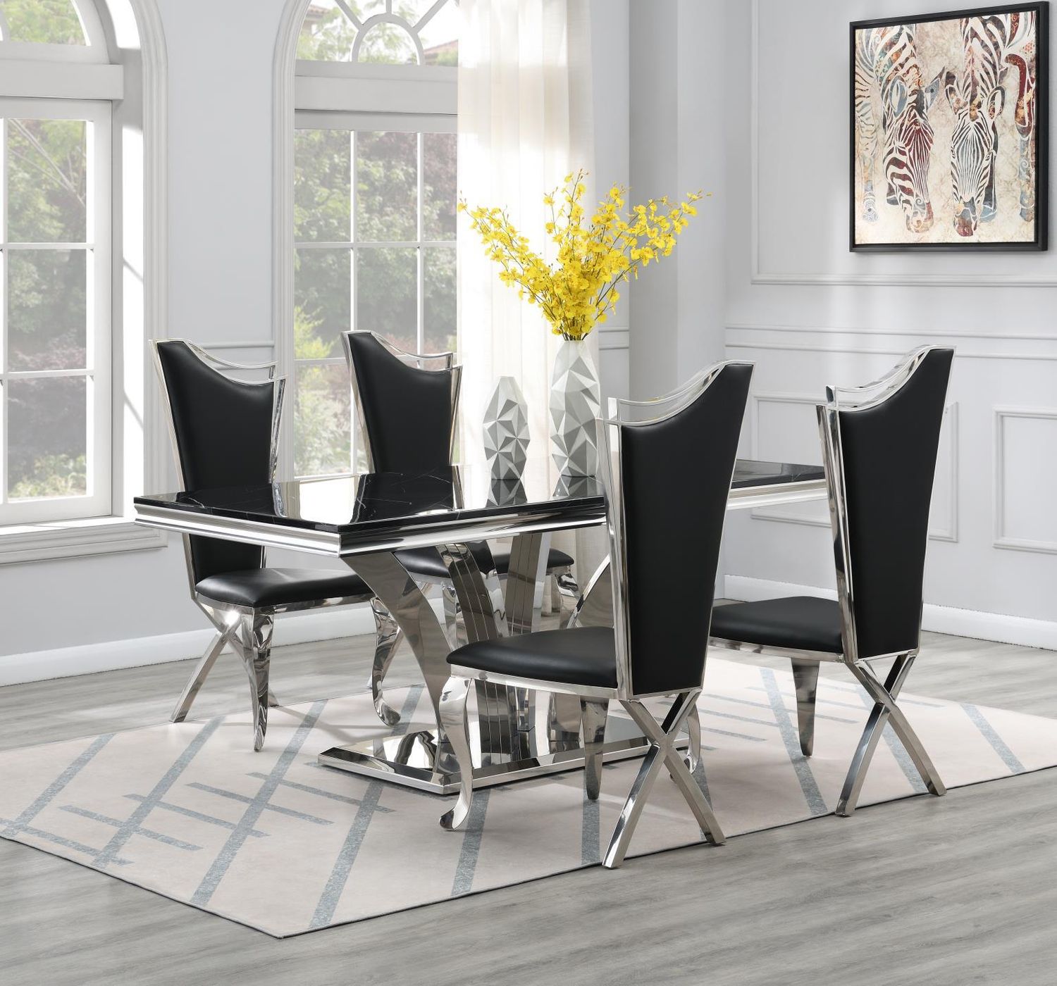 G-083-T-BLACK - Dining Room Set, Color: Black, Material: Leather, Sets: 5 Pc. Table, 4 Chairs