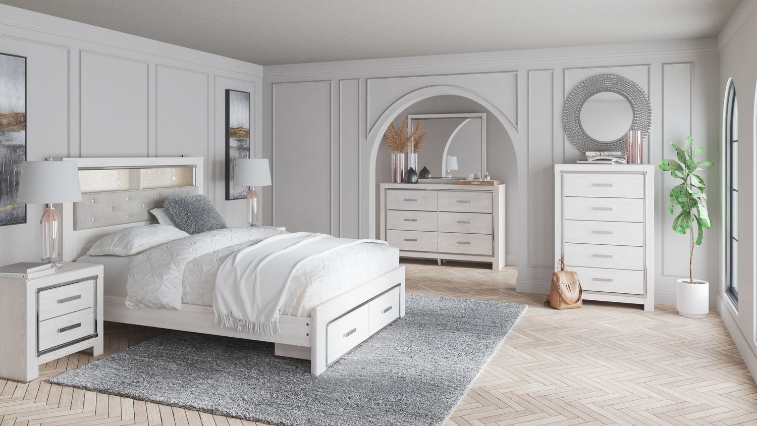 Altyra - Bookcase Bedroom Set, Sets: 7 Pc. Bed, Dresser, Mirror, Chest