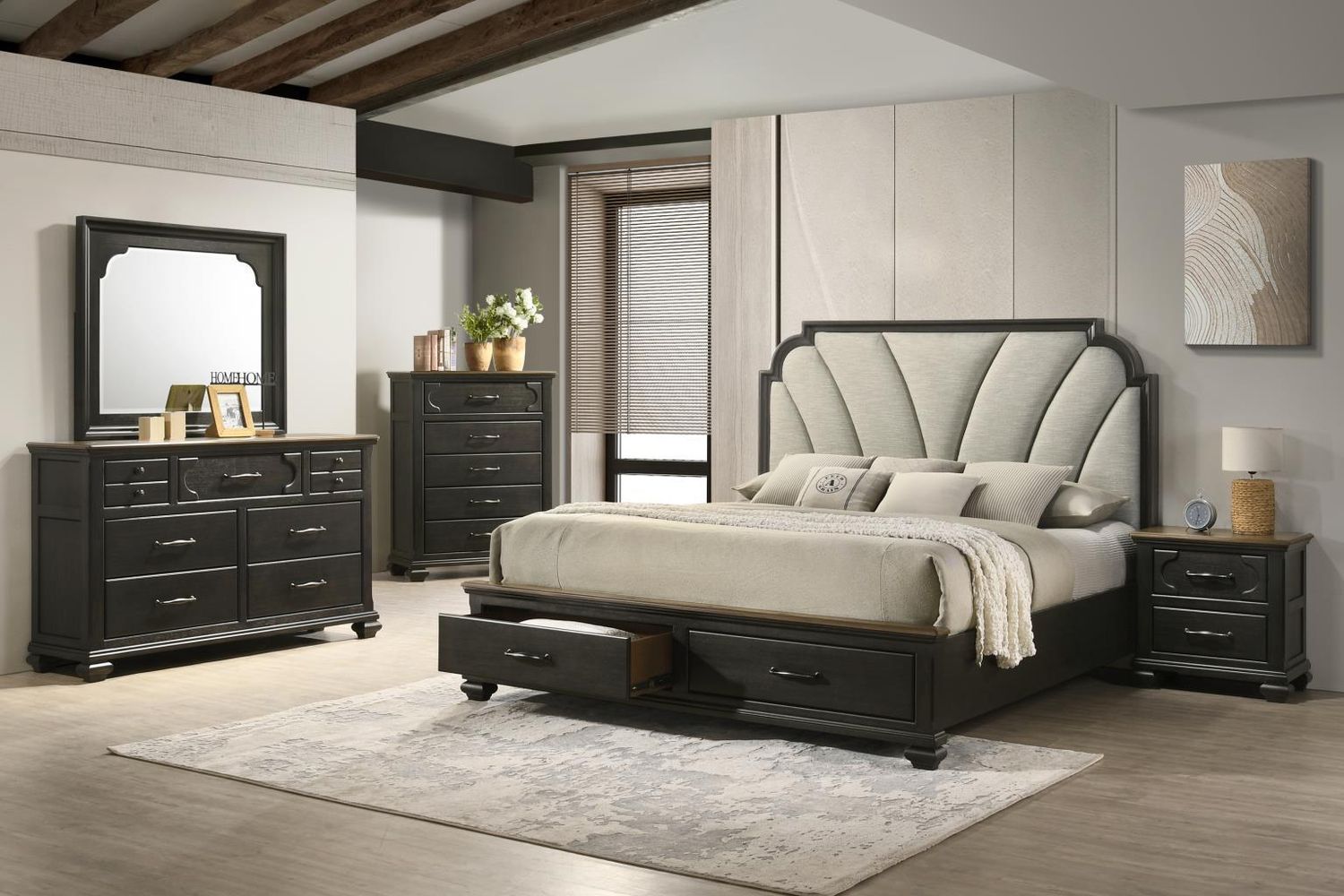 B080 - Bedroom Set, Sets: 3 Pc. Bed, Dresser, Mirror, Size: King