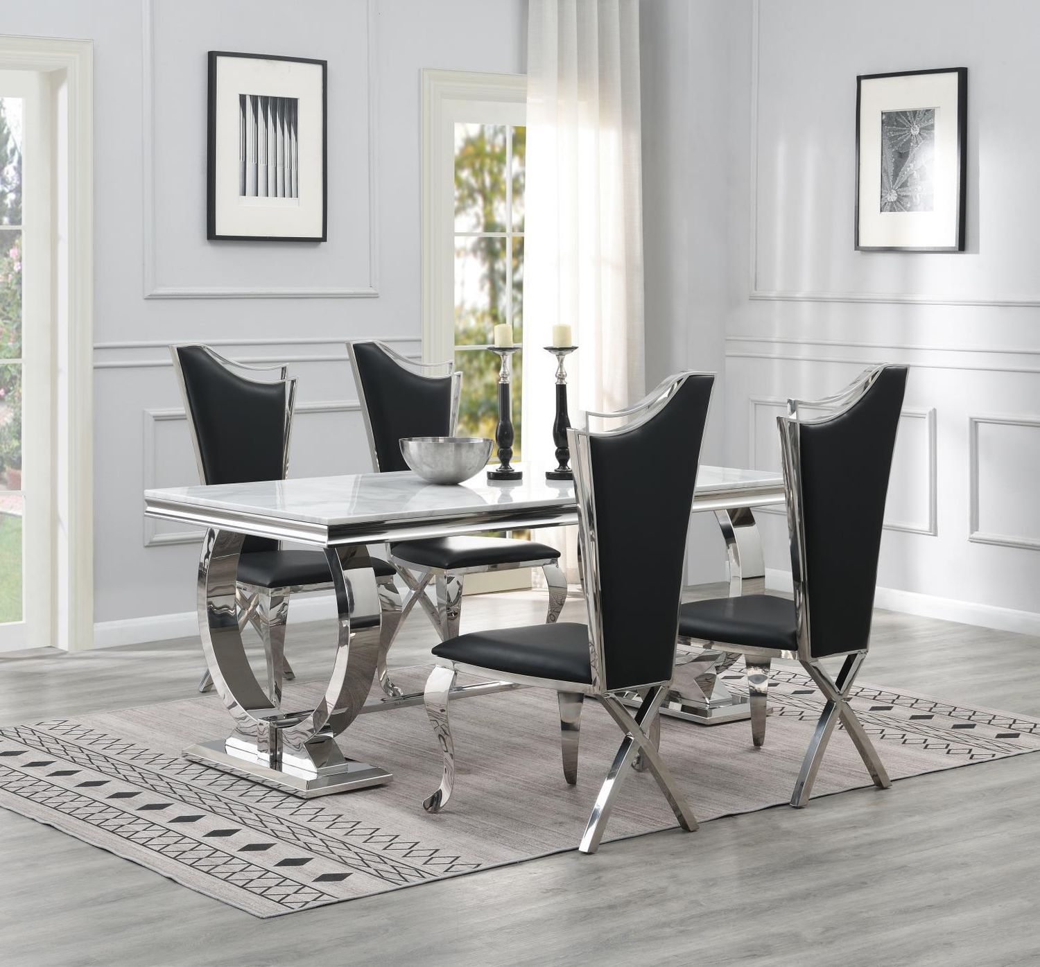 G-082-T-WHITE - Dining Room Set, Color: Black, Material: Leather, Sets: 5 Pc. Table, 4 Chairs