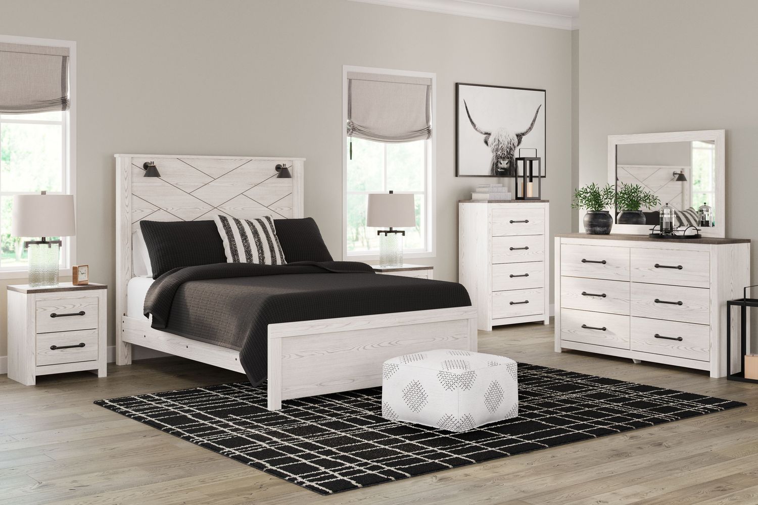 Gerridan - Panel Bedroom Set With Sconces, Sets: 6 Pc. Bed, Dresser, Mirror, Chest, Size: Queen