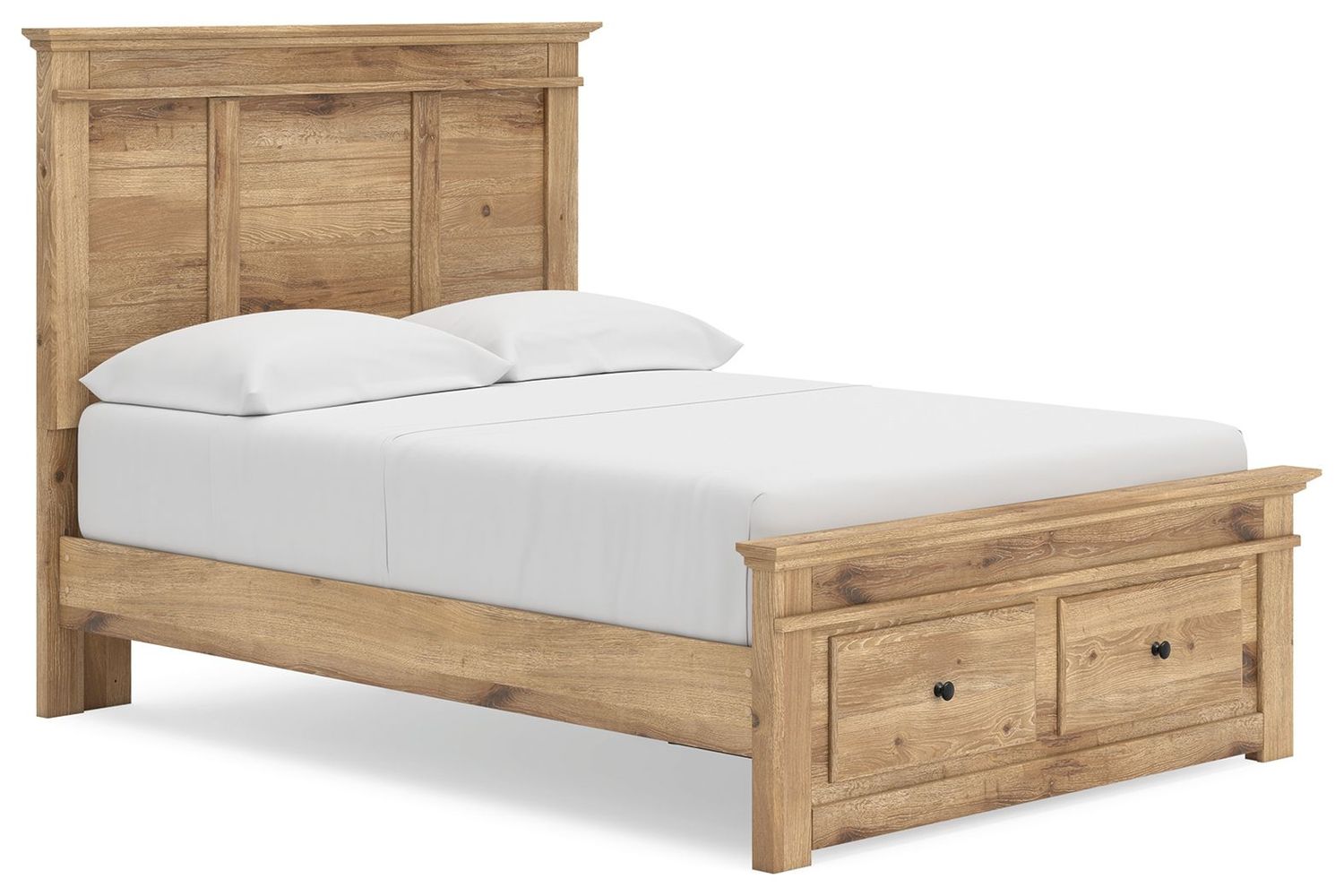 Makidern - Panel Storage Bed With Storage Footboard, Color: Light Brown, Size: Full