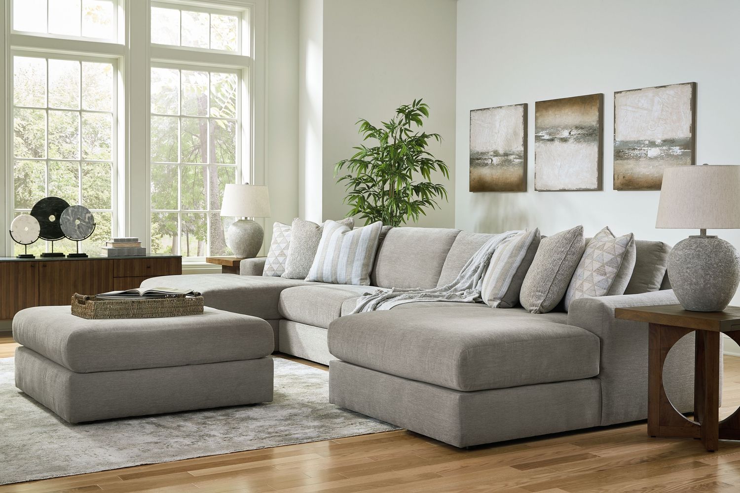 Avaliyah - Living Room Set, Sets: 5 Pc. - 4-Piece Double Chaise Sectional, Ottoman