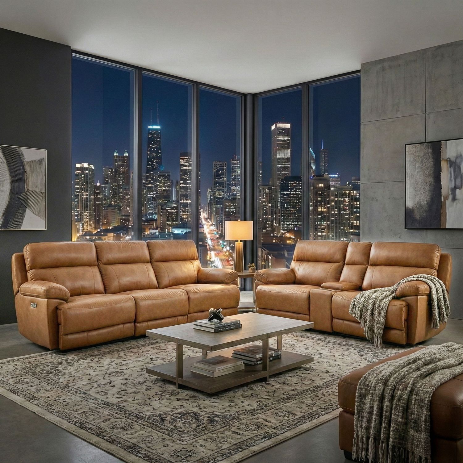 Gatlin - Dual-Power Reclining Sofa &amp; Loveseat, Color: Light Brown