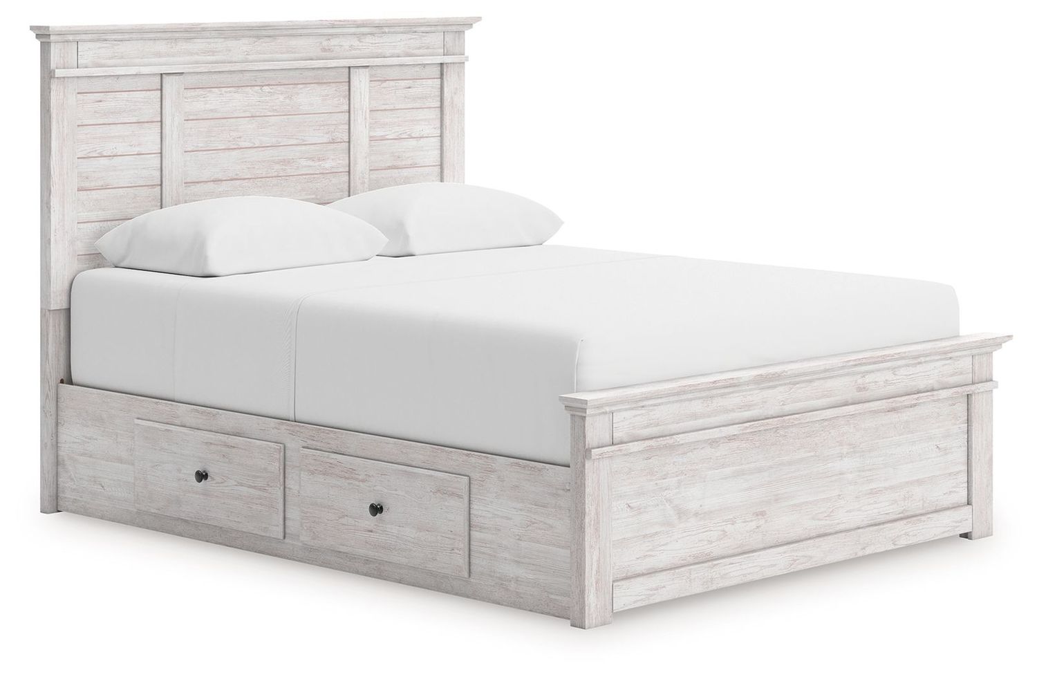 Makidern - Panel Storage Bed With 2 Under Bed Storage Units, Color: White, Size: Queen, StorageOption: 2 Under Bed Storage Units