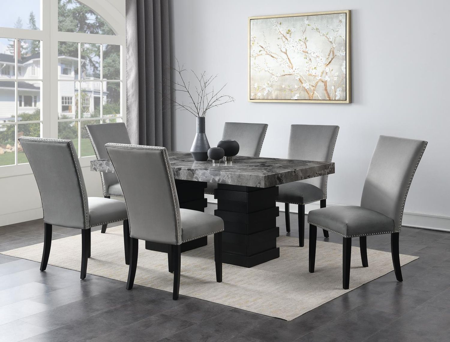 D137 - Dining Room Set, Color: Gray, Sets: 7 Pc. Table, 6 Chairs