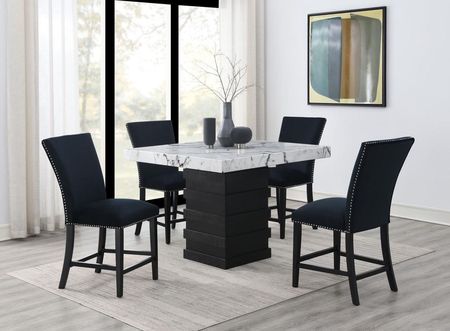 D138 - Dining Room Set, Color: Black, Sets: 5 Pc. Table, 4 Chairs