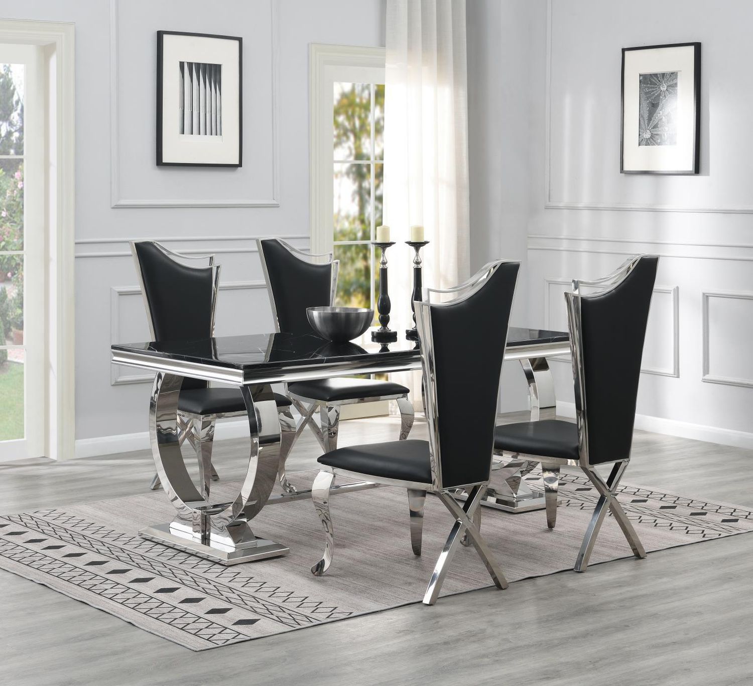 G-082-T-BLACK - Dining Room Set, Color: Black, Material: Leather, Sets: 5 Pc. Table, 4 Chairs