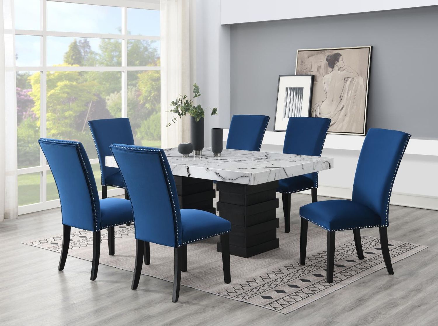 D139 - Dining Room Set, Color: Blue, Sets: 7 Pc. Table, 6 Chairs