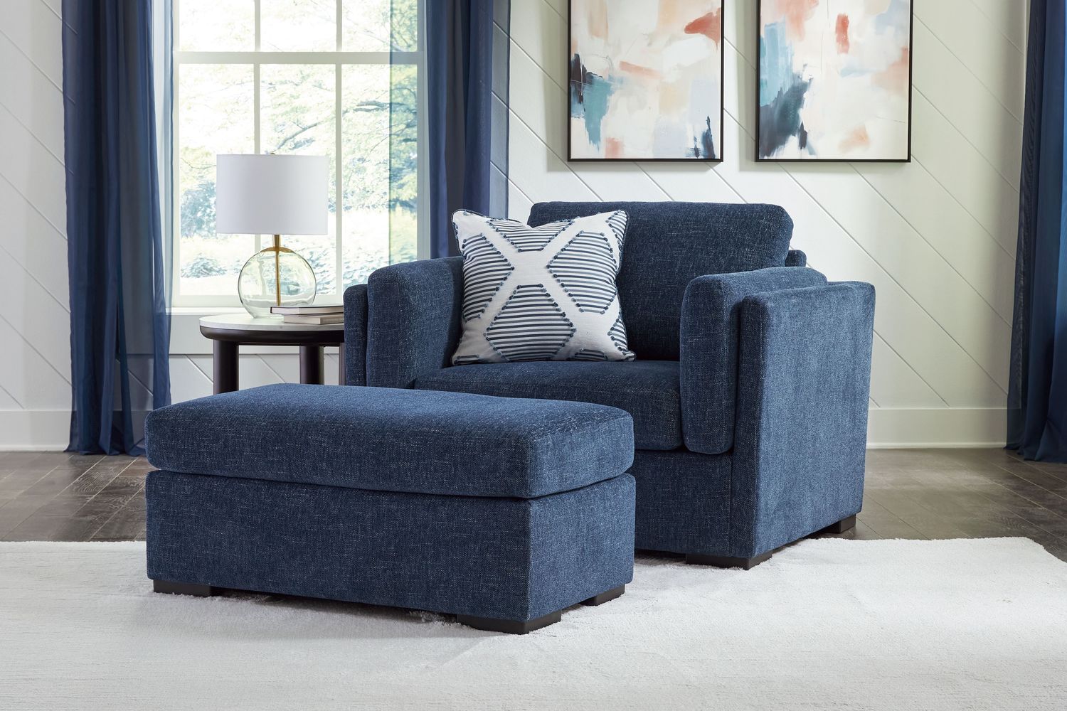 Evansley - Living Room Set, Color: Blue, Sets: 2 Pc. Chair And A Half, Ottoman