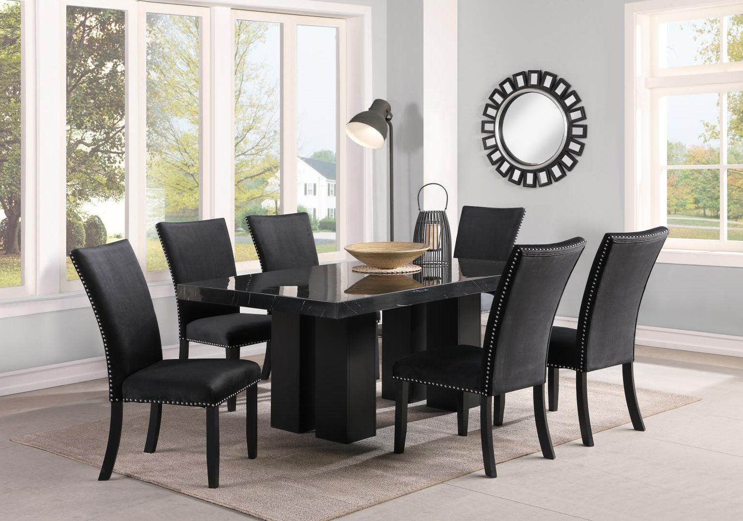 D133 - Dining Room Set, Color: Black, Sets: 7 Pc. Table, 6 Chairs