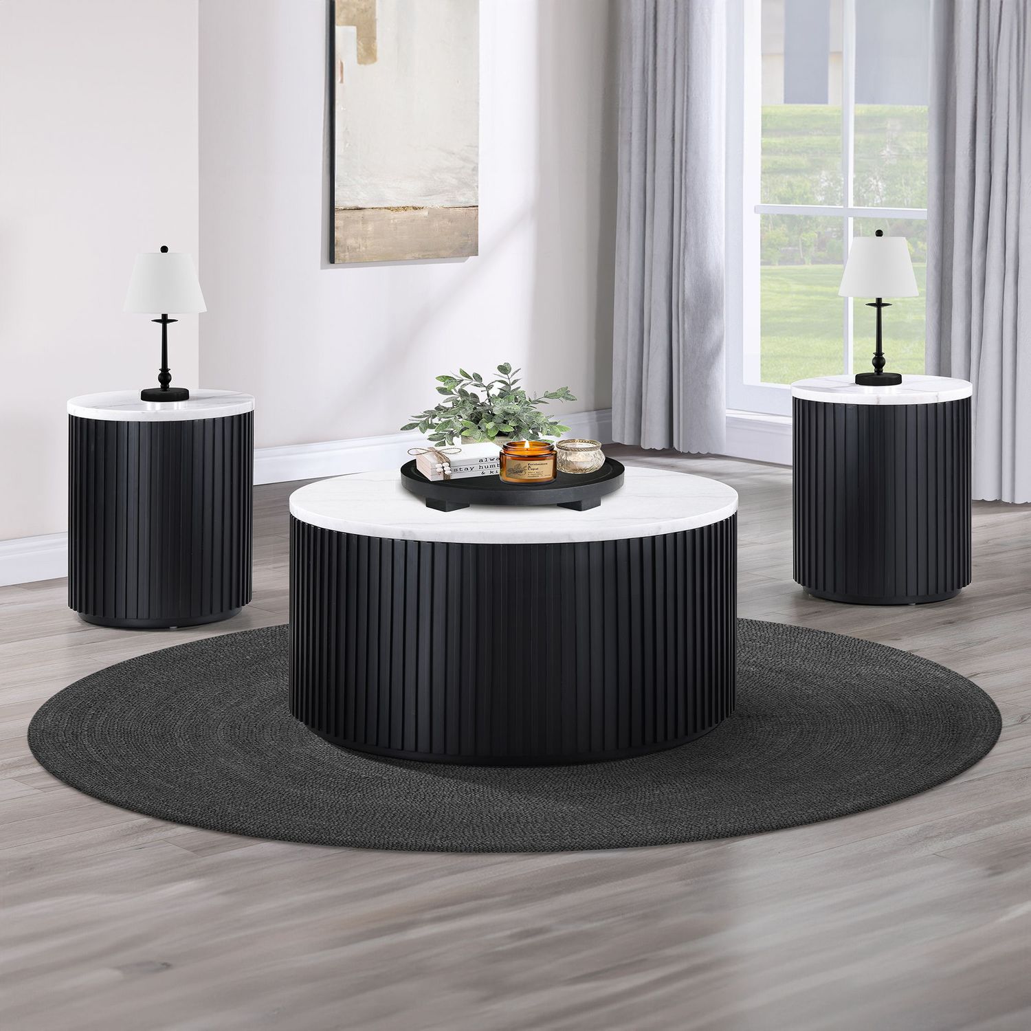 Colvin - 3 Piece Set With Marble Top, Color: Black