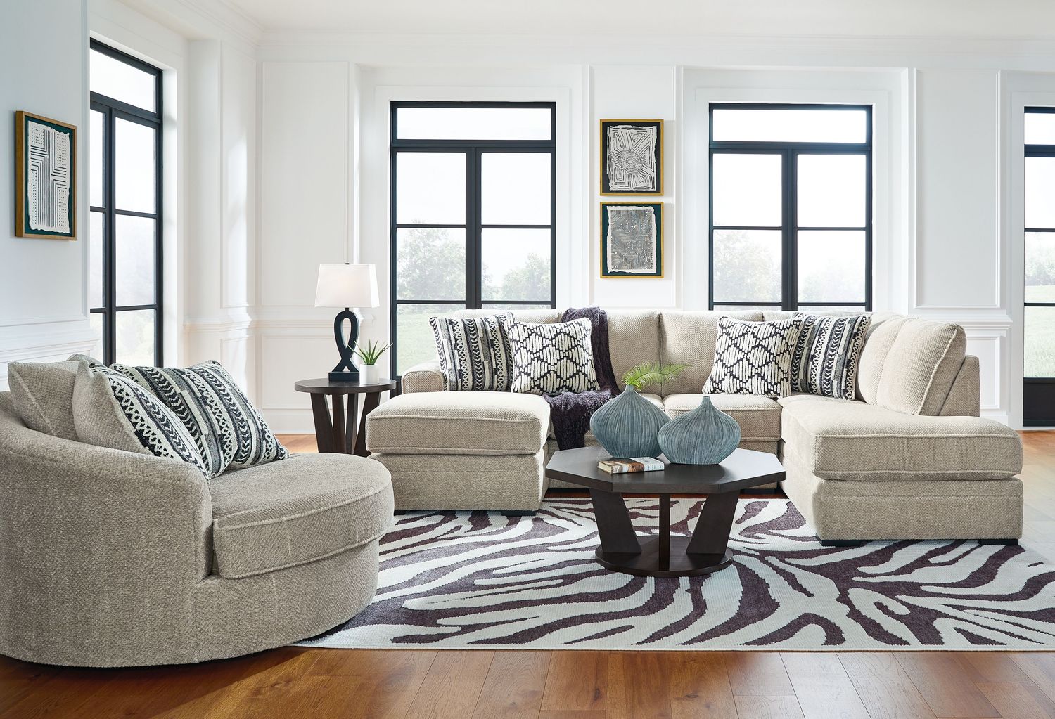 Calnita - Living Room Set, Sets: 3 Pc. 2-Piece RAF Corner Chaise Sectional, Chair