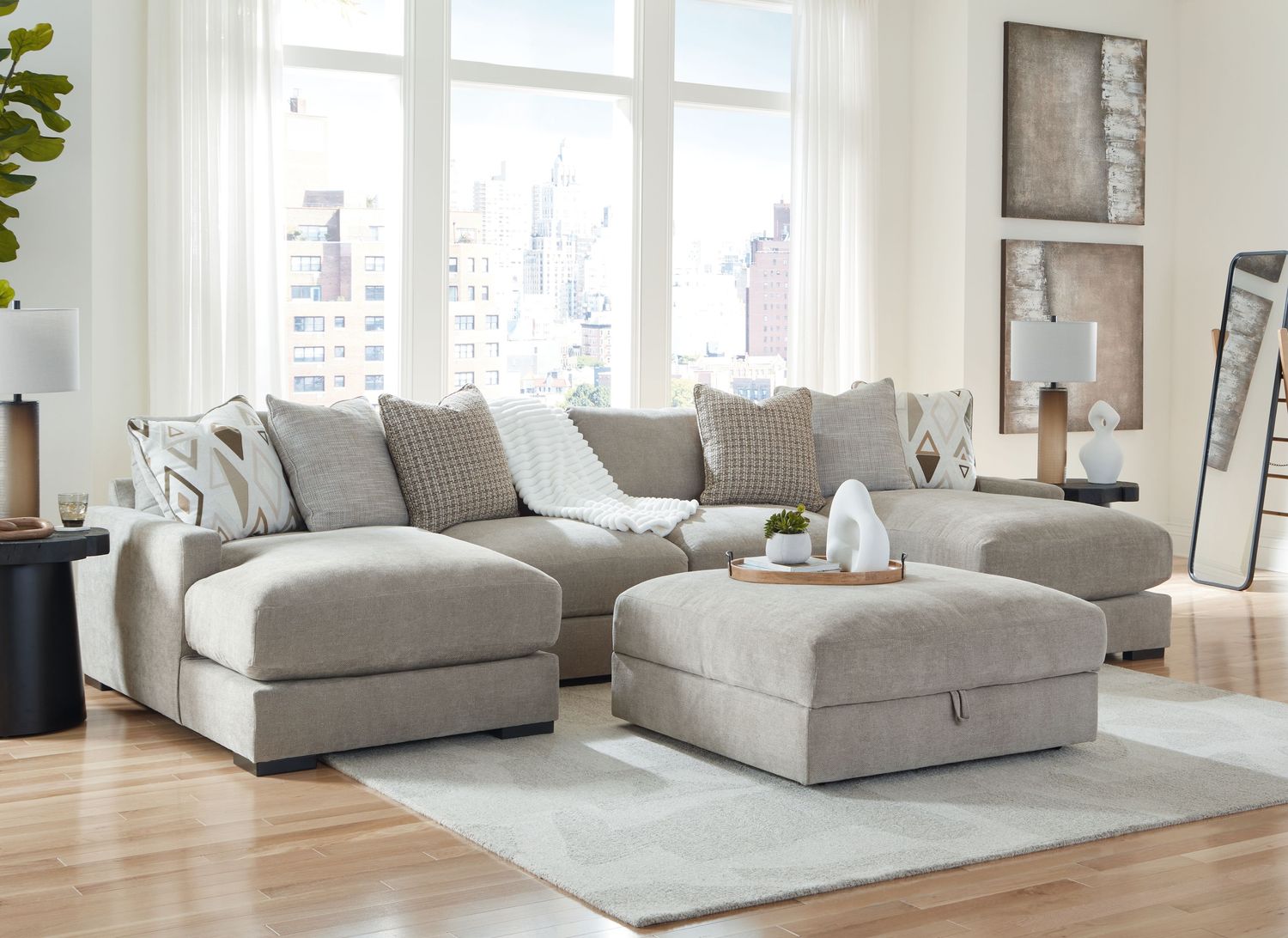Aslan Court - Sectional With Ottoman Set, Sets: 5 Pc. - 4-Piece Sofa Pit Sectional, Ottoman