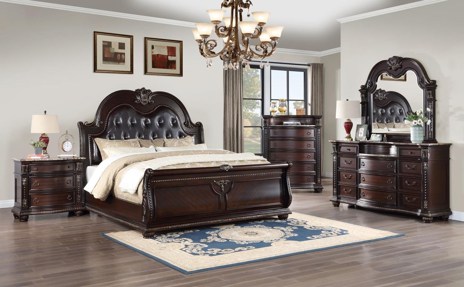 B054 - Bedroom Set, Sets: 3 Pc. Bed, Dresser, Mirror, Size: King