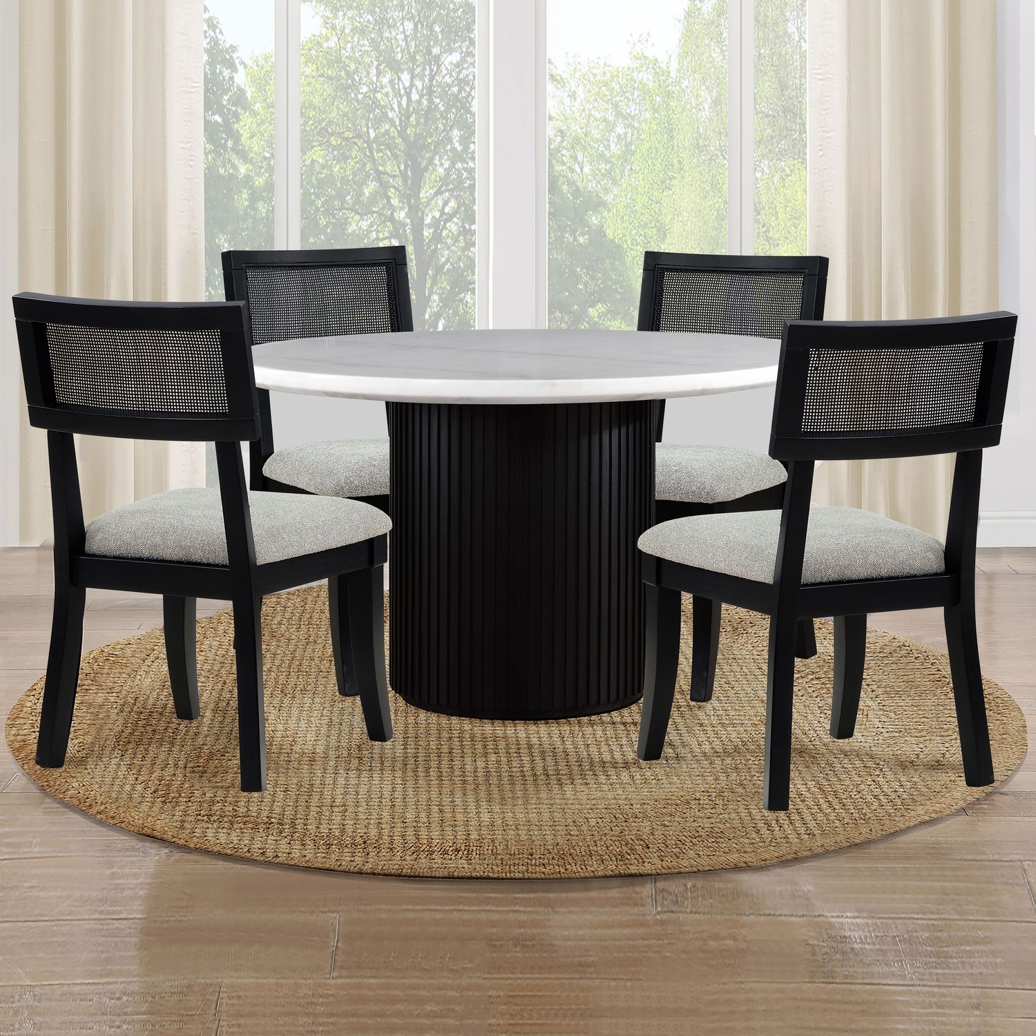 Colvin - Dining Set With Cane Chairs, Color: Black