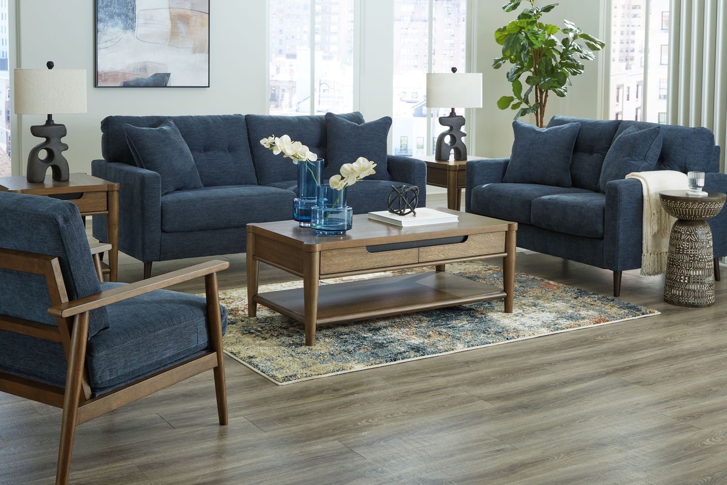 Bixler - Living Room Set, Color: Blue, Sets: 3 Pc. Sofa, Loveseat, Chair