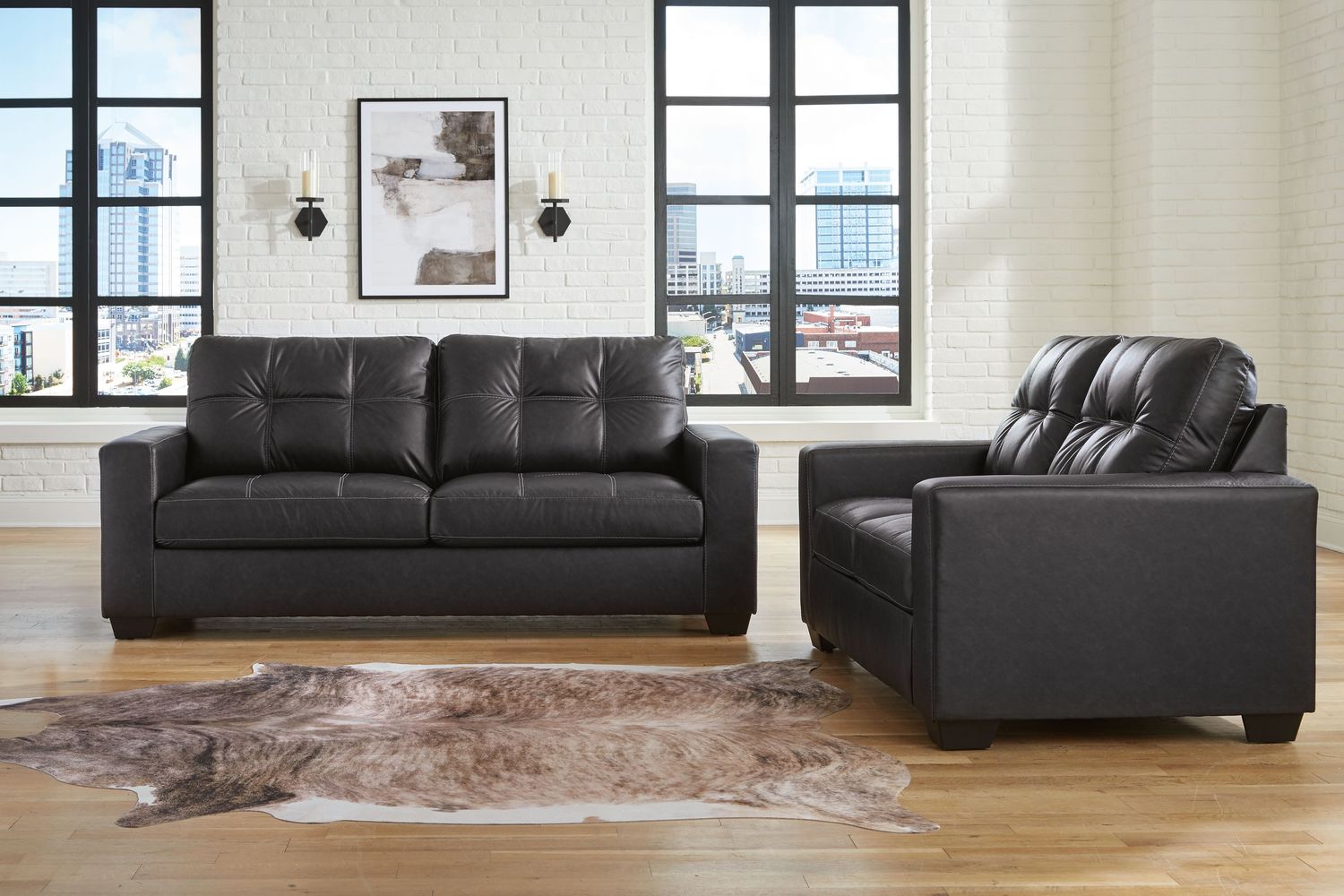 Barlin Mills - Living Room Set, Color: Black, Sets: 2 Pc. Sofa, Loveseat