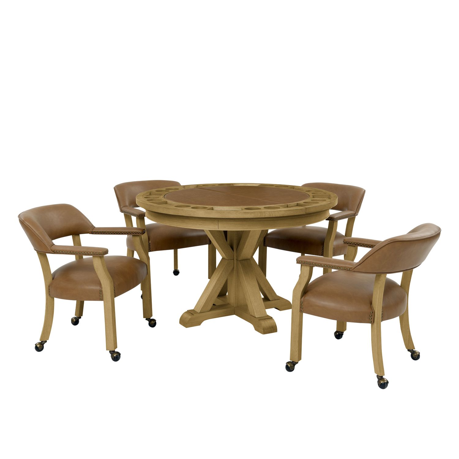 Rylie - Dining Set, Color: Light Brown, Sets: 6 Pc. Table, Game Top, 4 Captains Chairs