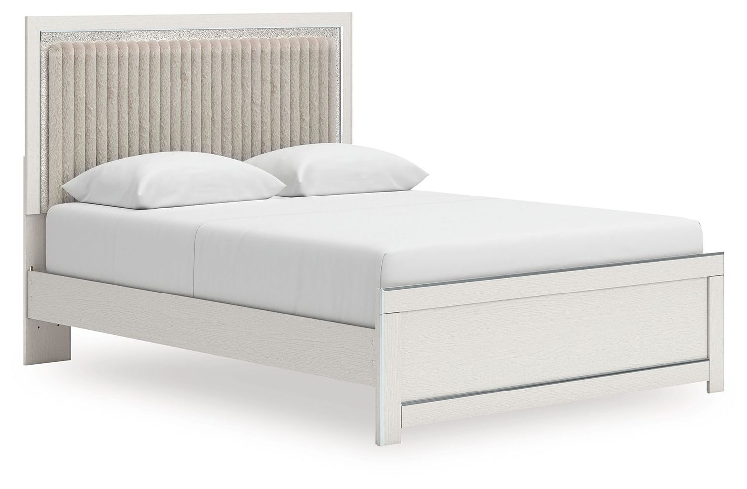 Zuraleus - Upholstered Panel Platform Bed With Roll Slats, Color: White, Size: Queen