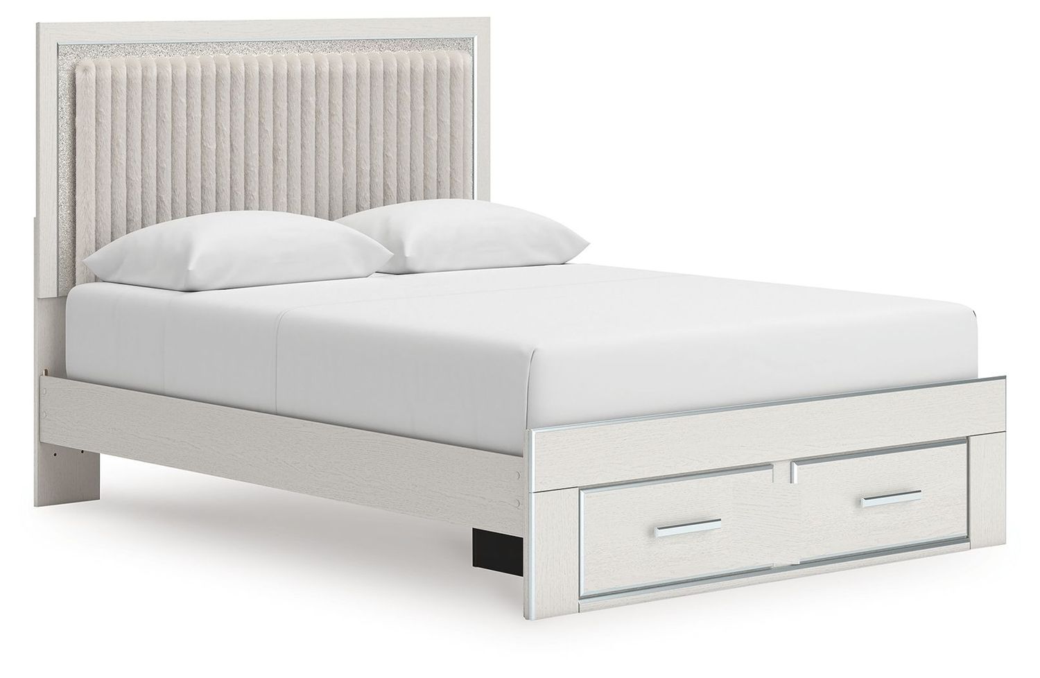 Zuraleus - Upholstered Panel Platform Storage Bed, Color: White, Size: Queen