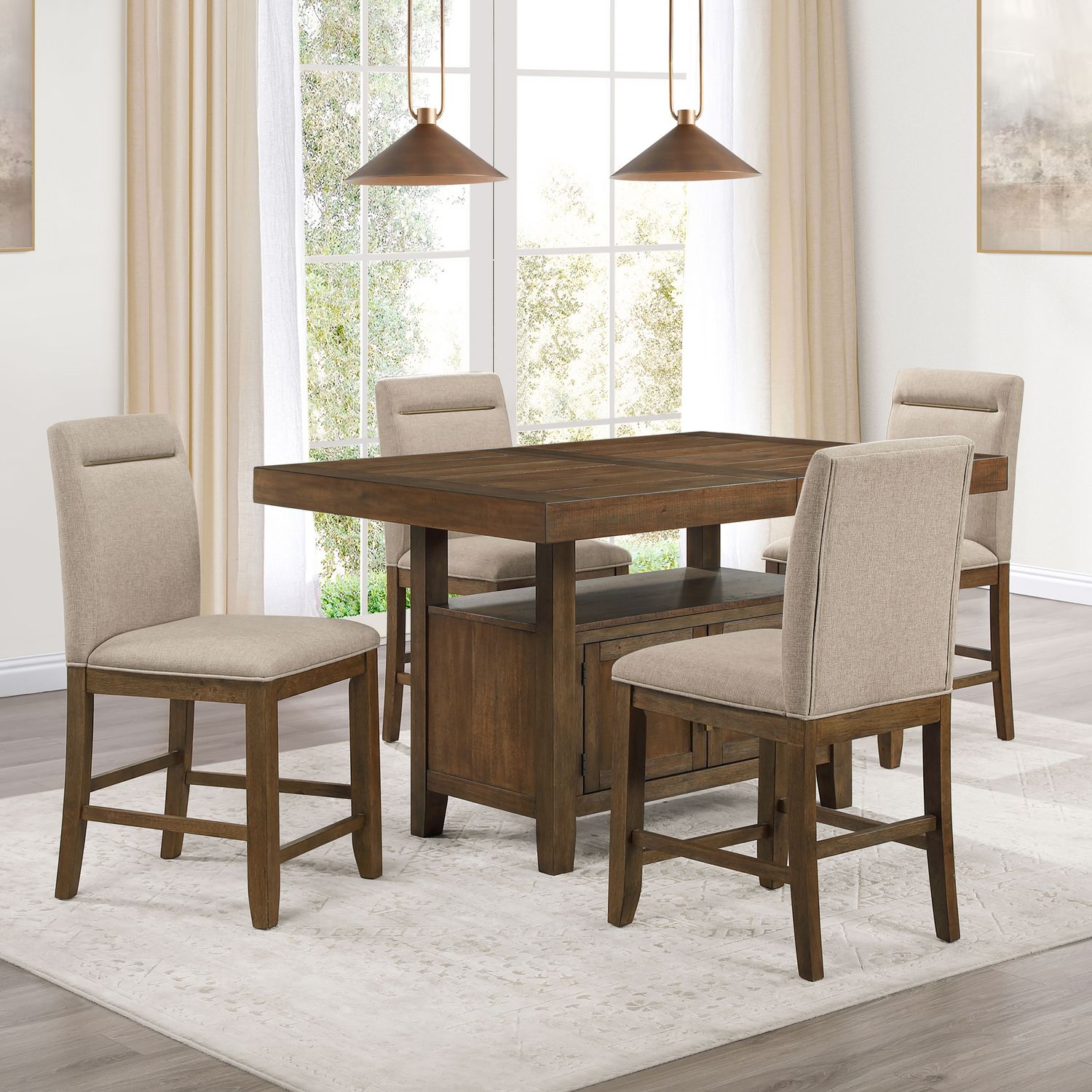 Garland - Counter Dining Set, Color: Dark Brown, Sets: 5 Pc. Table, 4 Chairs