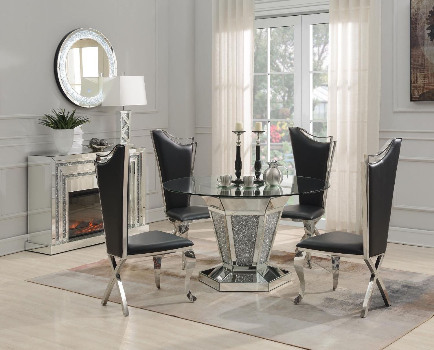 G-100 - Dining Room Set, Color: Black, Sets: 5 Pc. Table, 4 Leather Chairs