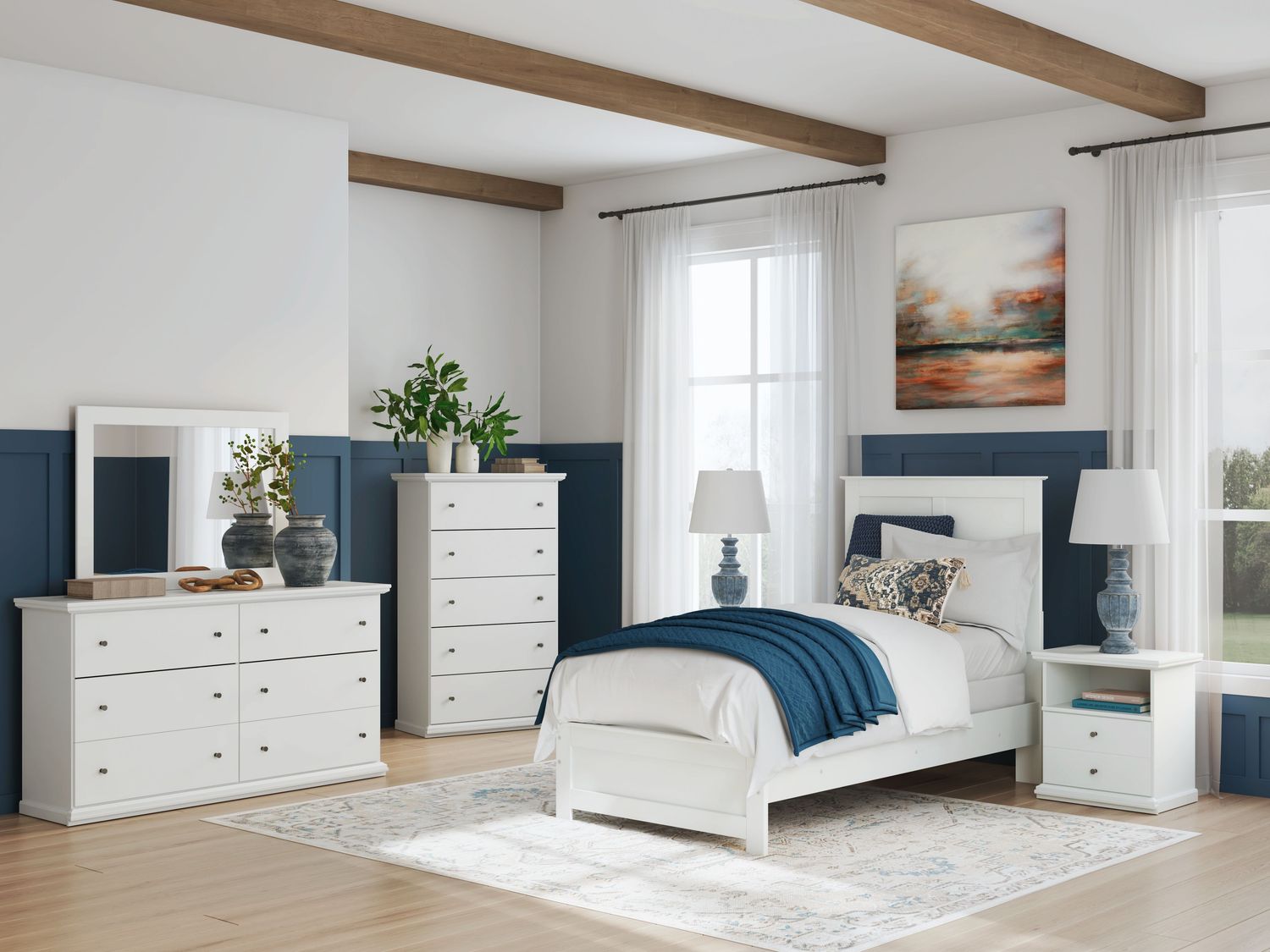 Bostwick Shoals - Panel Bedroom Set, Sets: 4 Pc. Bed, Dresser, Mirror, Size: Twin