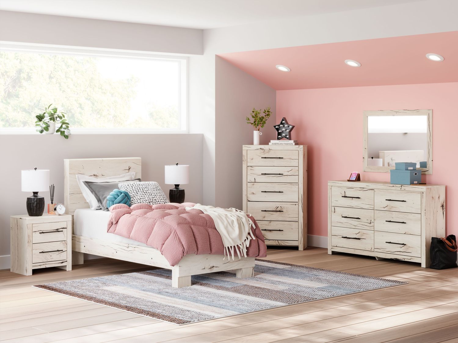 Lawroy - Panel Bedroom Set, Sets: 6 Pc. Bed, Dresser, Mirror, Chest, Size: Twin