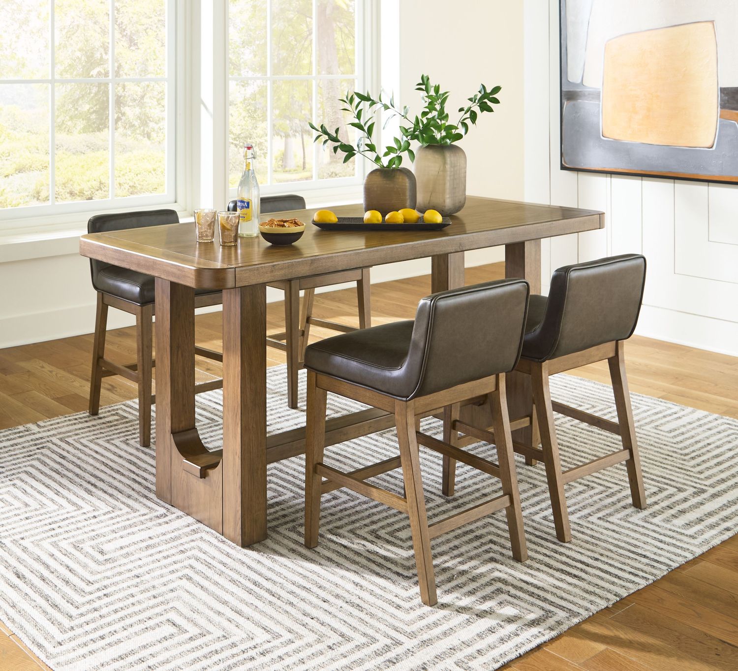 Cabalynn - Rectangular Dining Room Counter Table Set, Sets: 5 Pc. Table, 4 Chairs