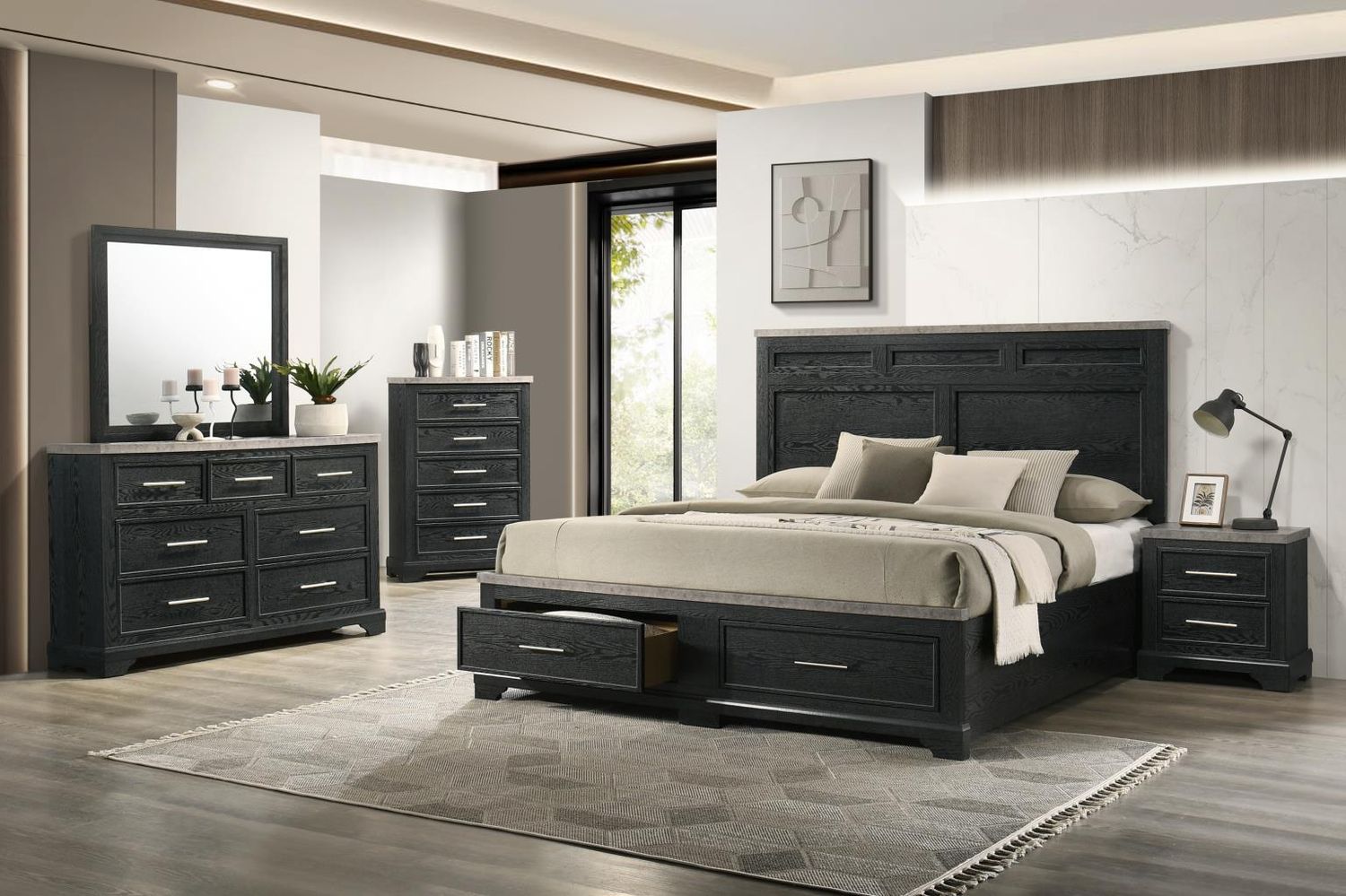 B324 - Bedroom Set, Sets: 3 Pc. Bed, Dresser, Mirror, Size: King
