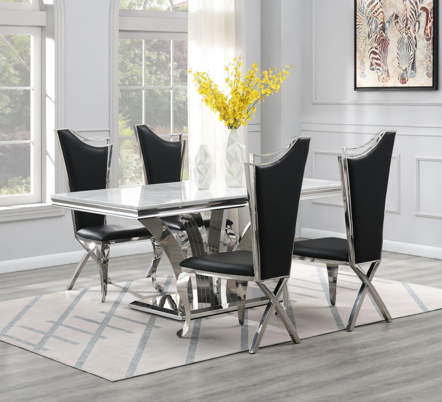 G-083-T-WHITE - Dining Room Set, Color: Black, Material: Leather, Sets: 5 Pc. Table, 4 Chairs