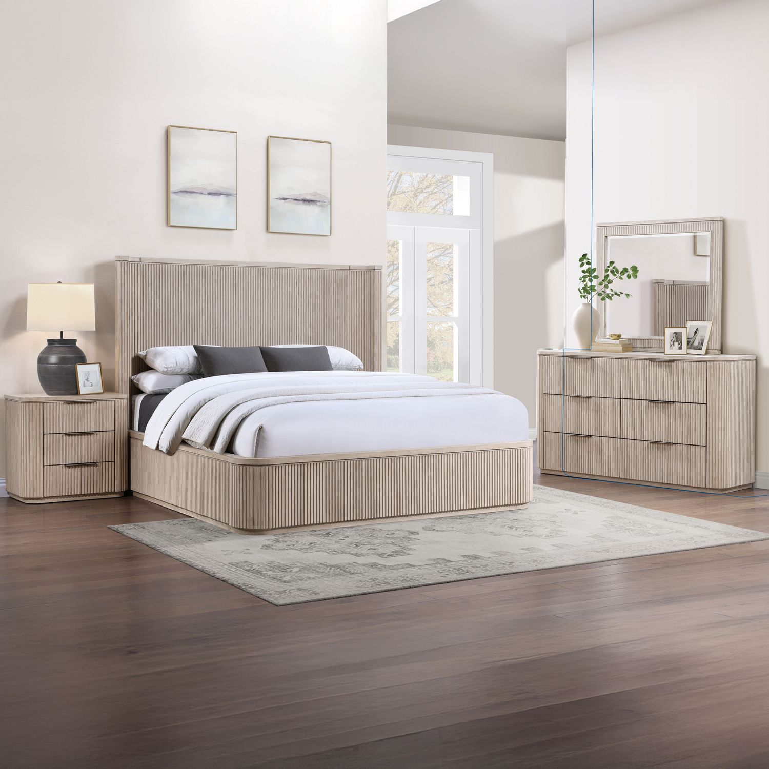 Henry - 4 Piece Bedroom Set, Color: Beige, Size: Queen