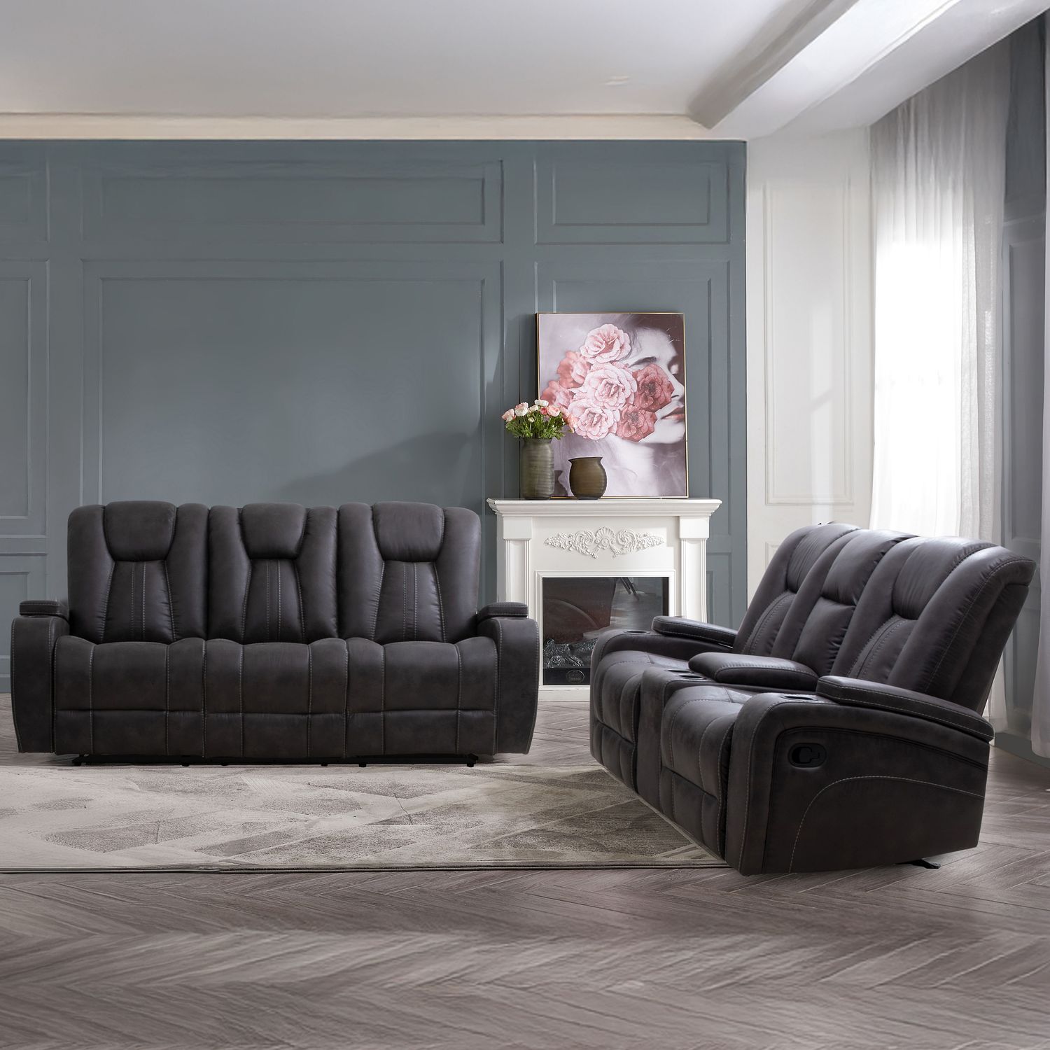 Marlow - Manual Reclining Sofa Set, Color: Dark Gray, Sets: 2 Pc. Sofa, Loveseat