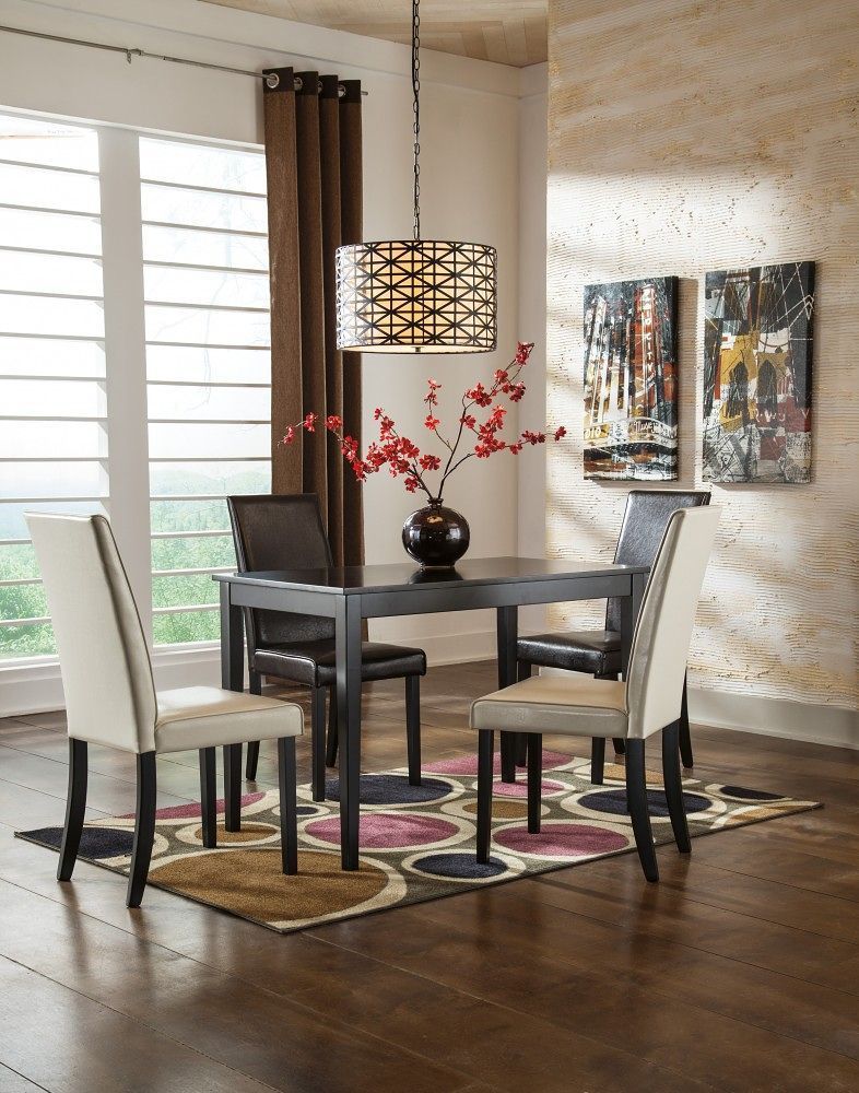 Kimonte - Dining Table Set, Sets: 5 Pc. Table, 2 Ivory Chairs, 2 Brown Chairs