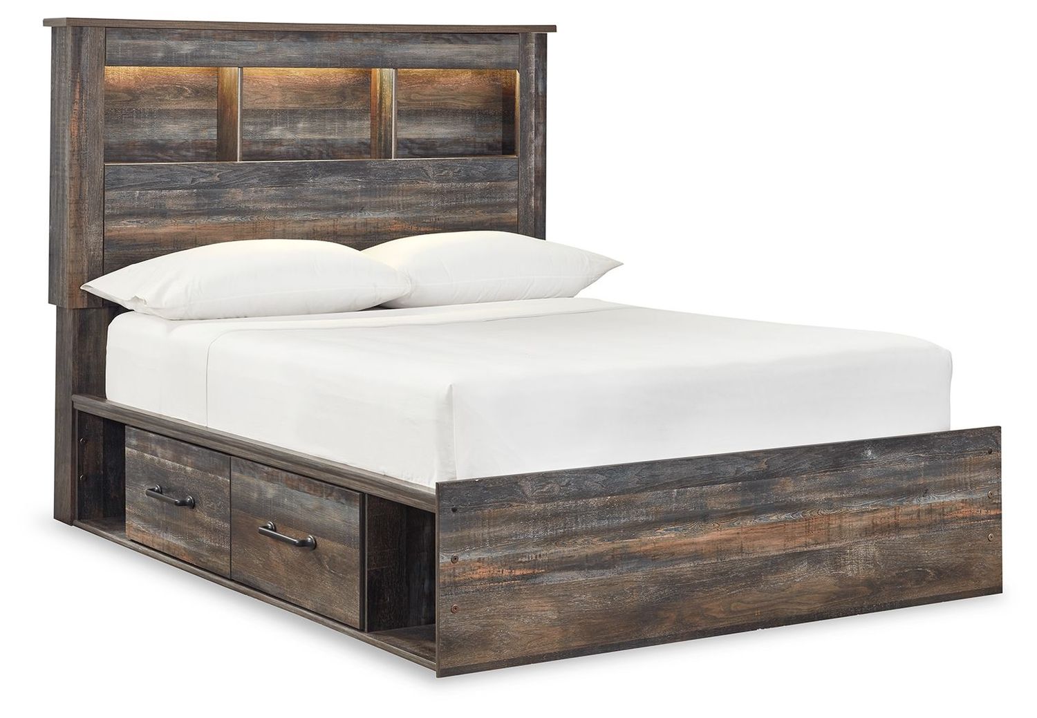 Drystan - Panel Bookcase Bed, Color: Dark Gray, Size: Full, StorageOption: 4 Drawers