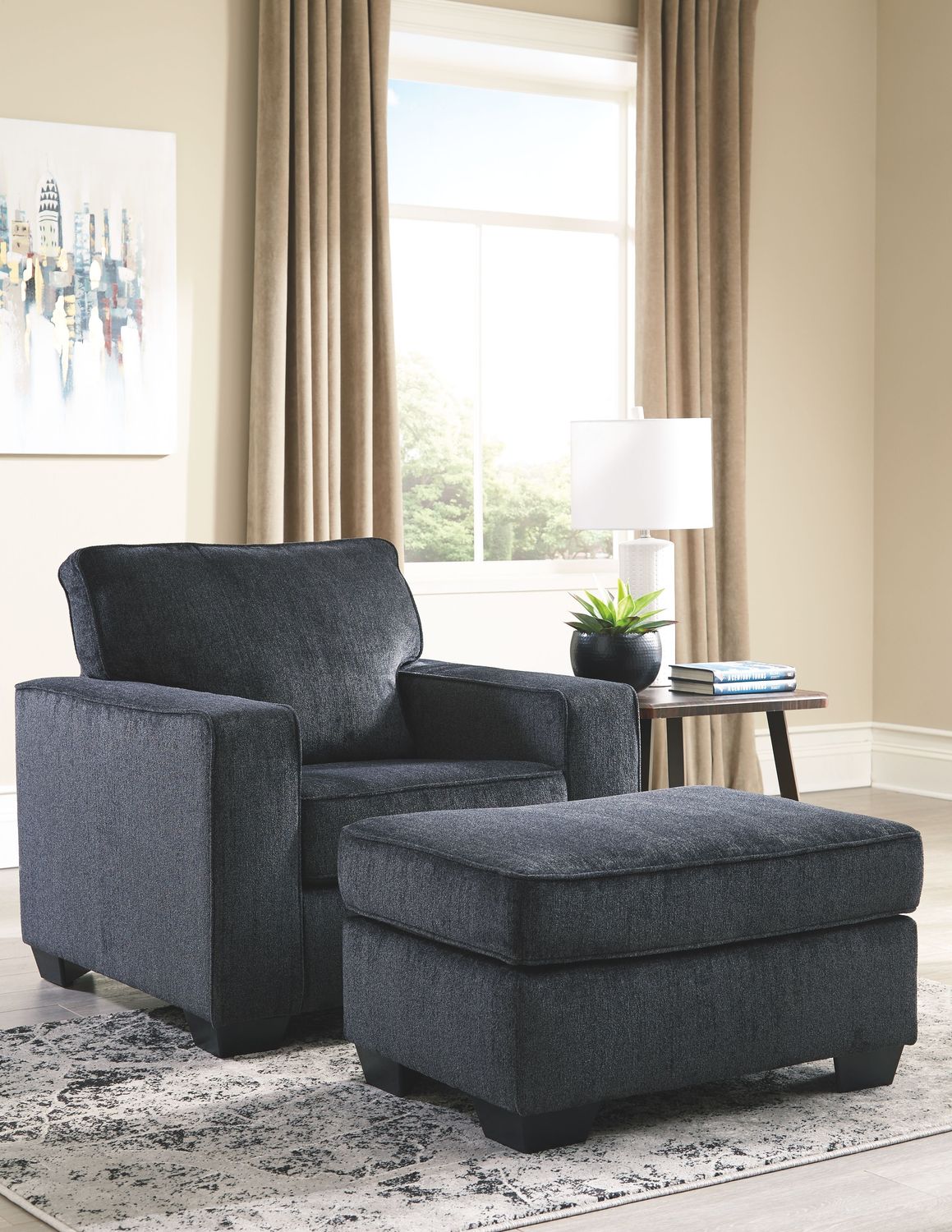 Altari - Living Room Set, Color: Dark Gray, Sets: 2 Pc. Chair, Ottoman