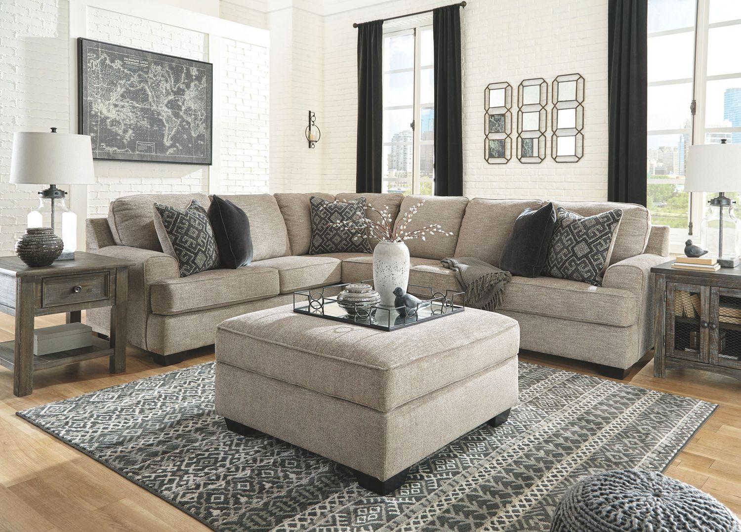 Bovarian - Sectional Set, Sets: 4 Pc. Right Arm Facing Loveseat Sectional, Ottoman
